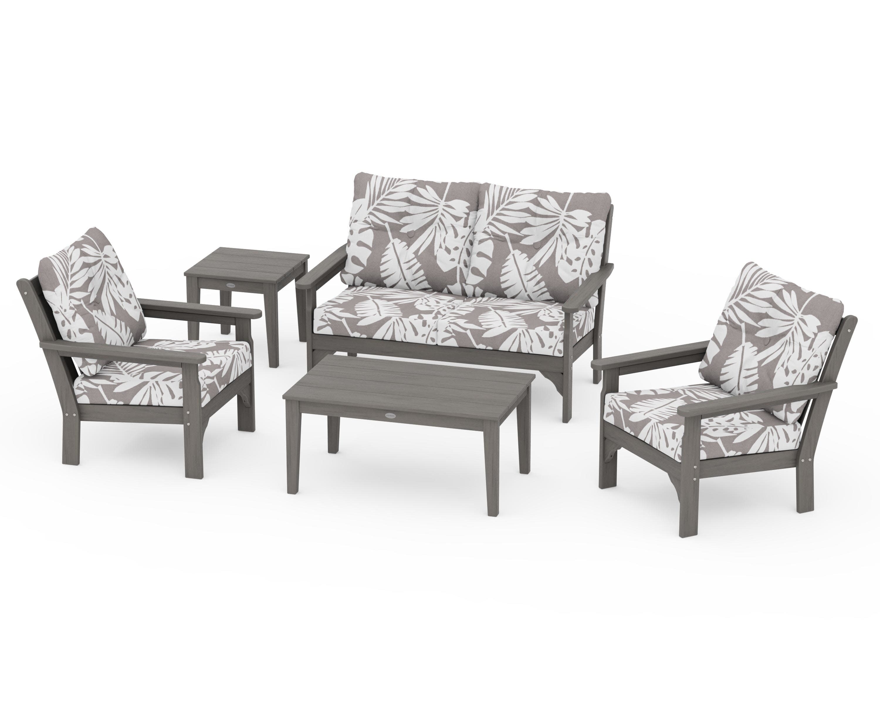 Vineyard 5-Piece Deep Seating Set in Driftwood / Leaf Grey Mist