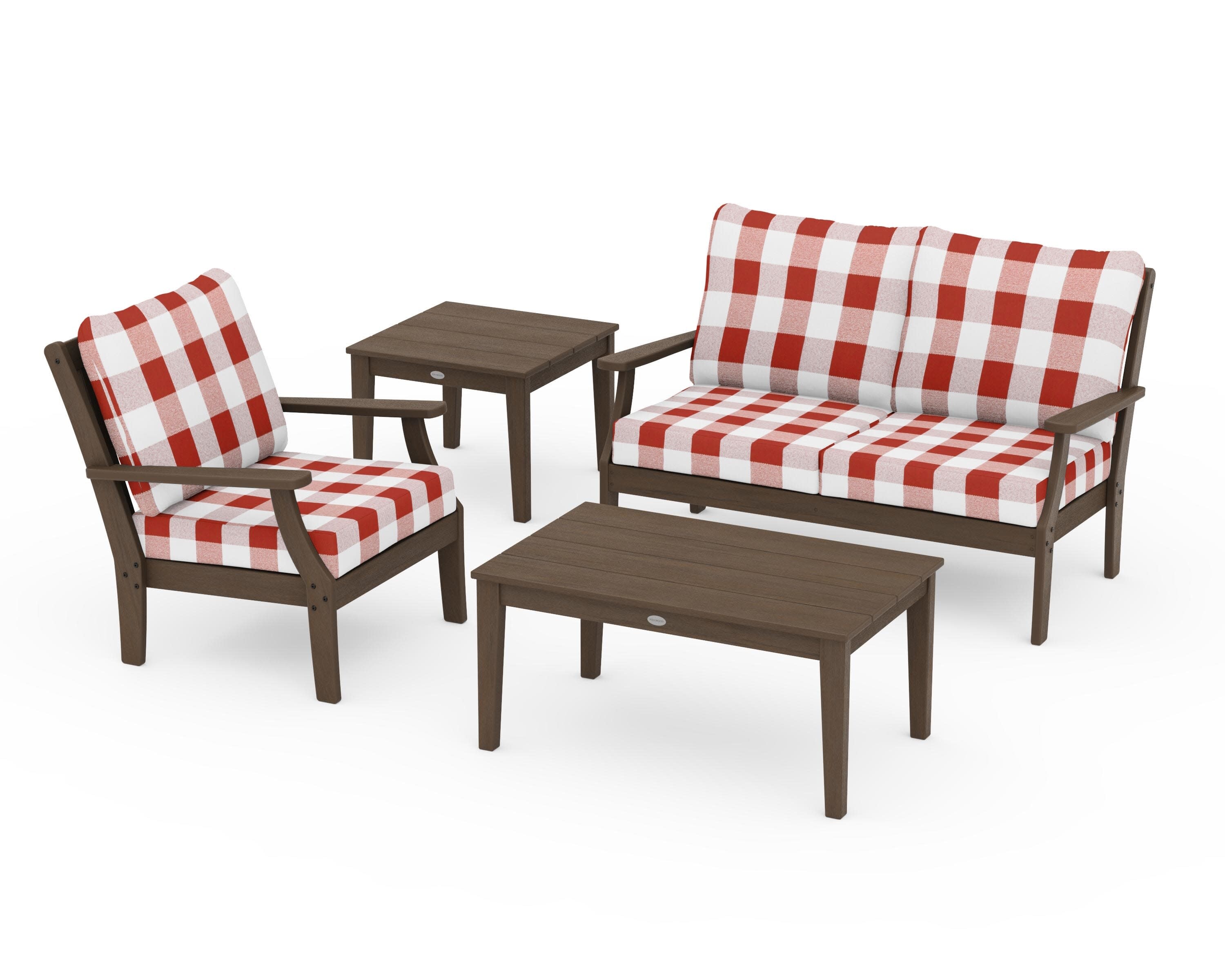 Braxton 4-Piece Deep Seating Set in Kona / Buffalo Plaid Crimson