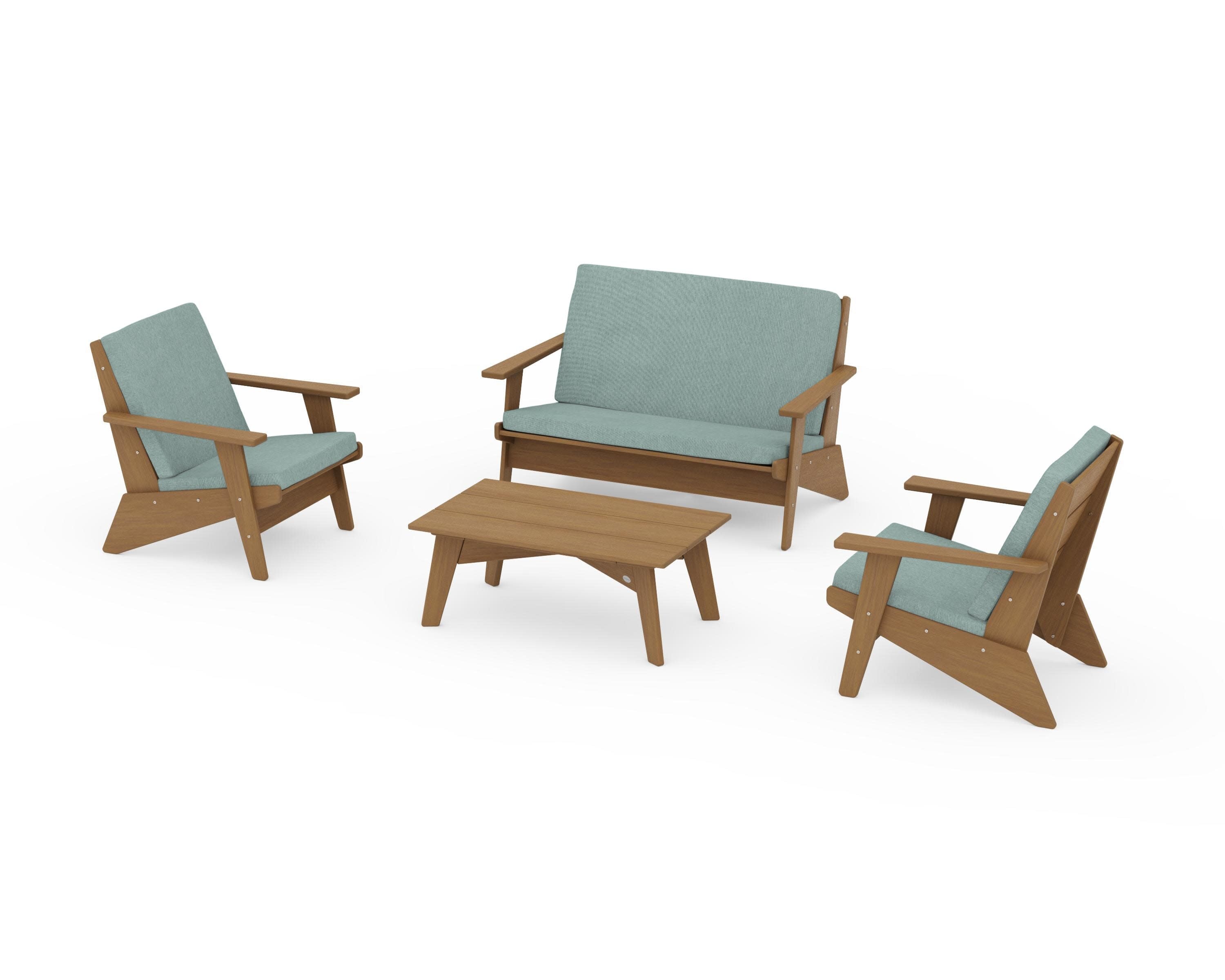 Riviera Modern Lounge 4-Piece Set in Natural / Glacier Spa