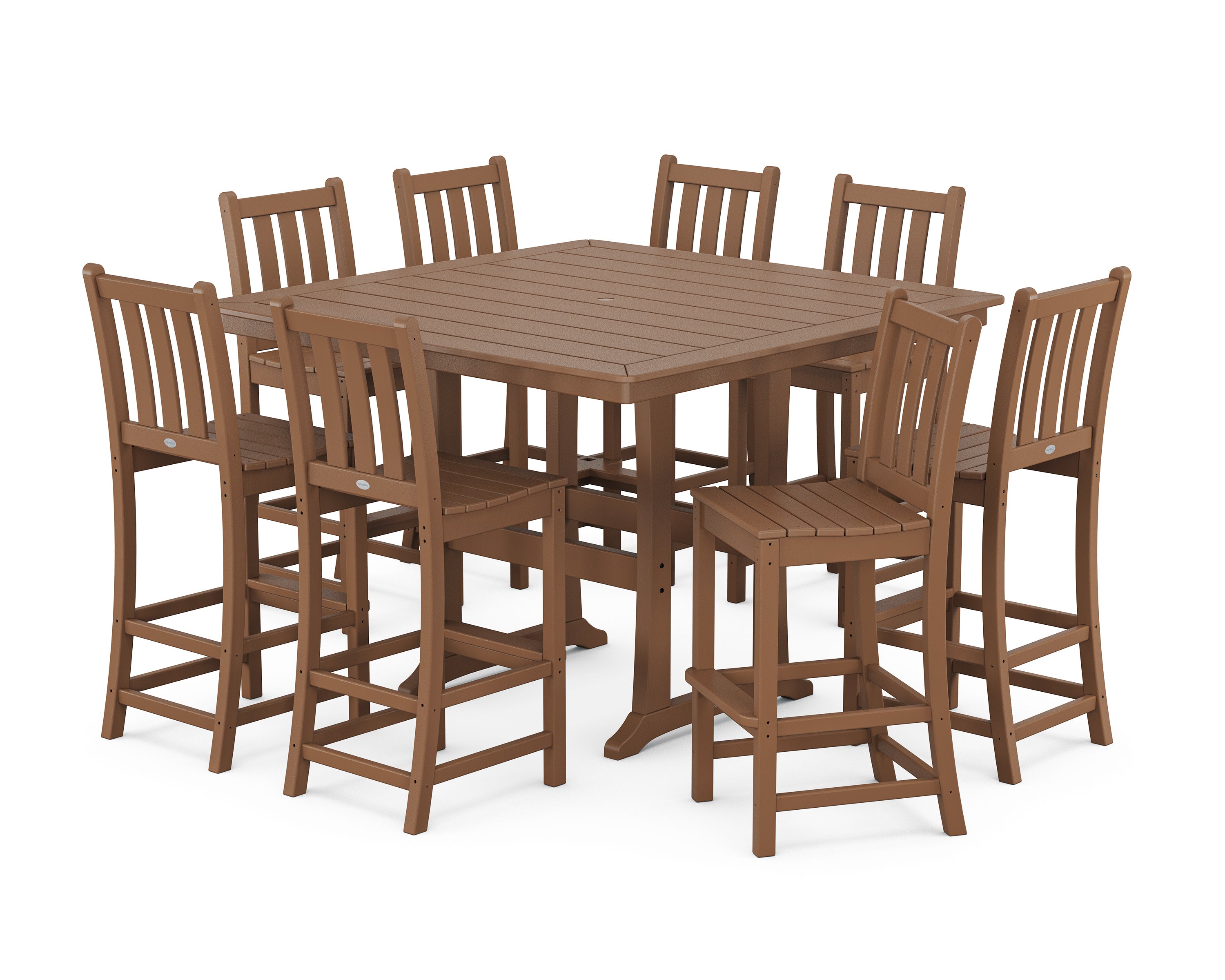 Traditional Garden 9-Piece Nautical Trestle Bar Set in Teak