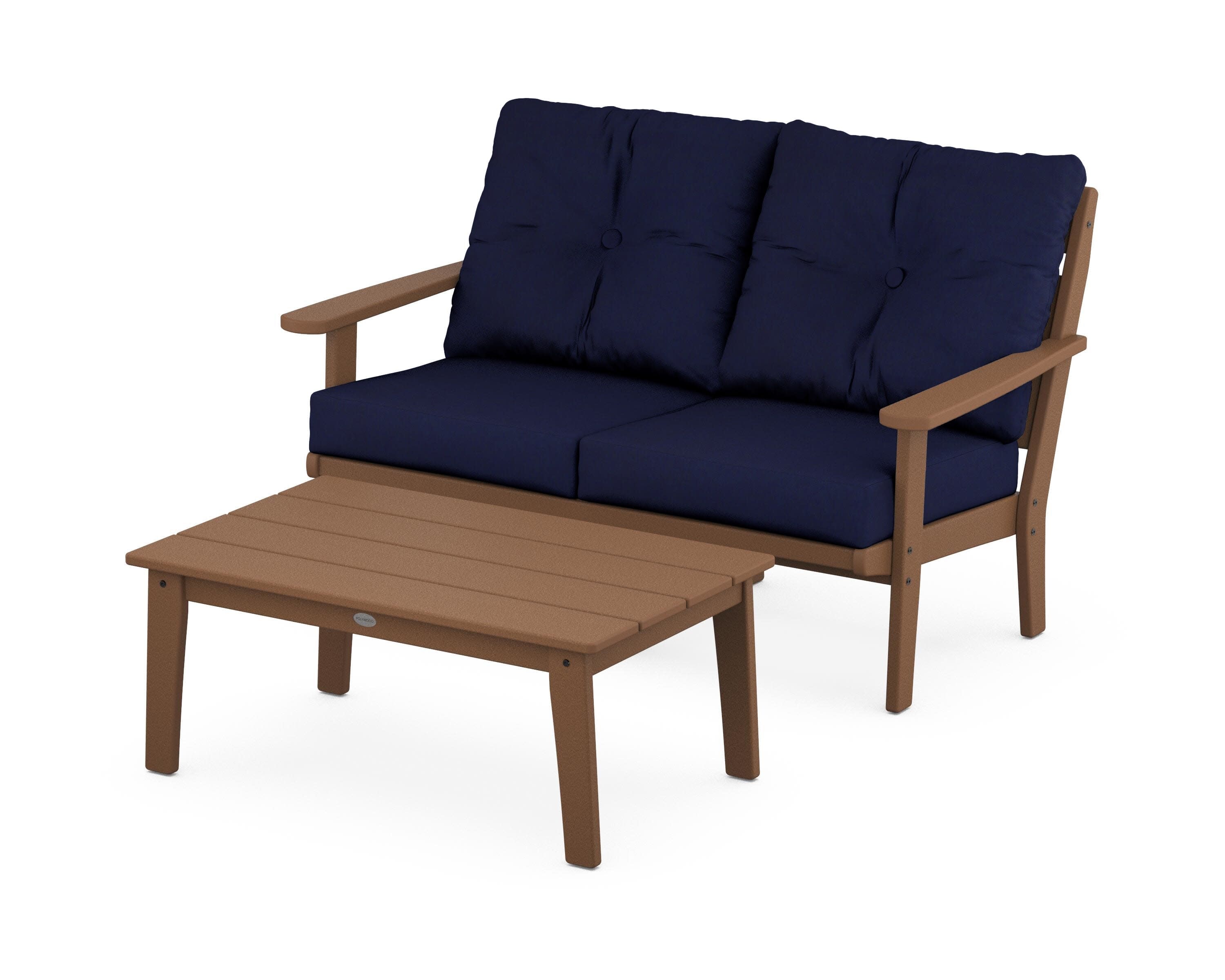 Lakeside 2-Piece Lounge Loveseat Set in Teak / Navy