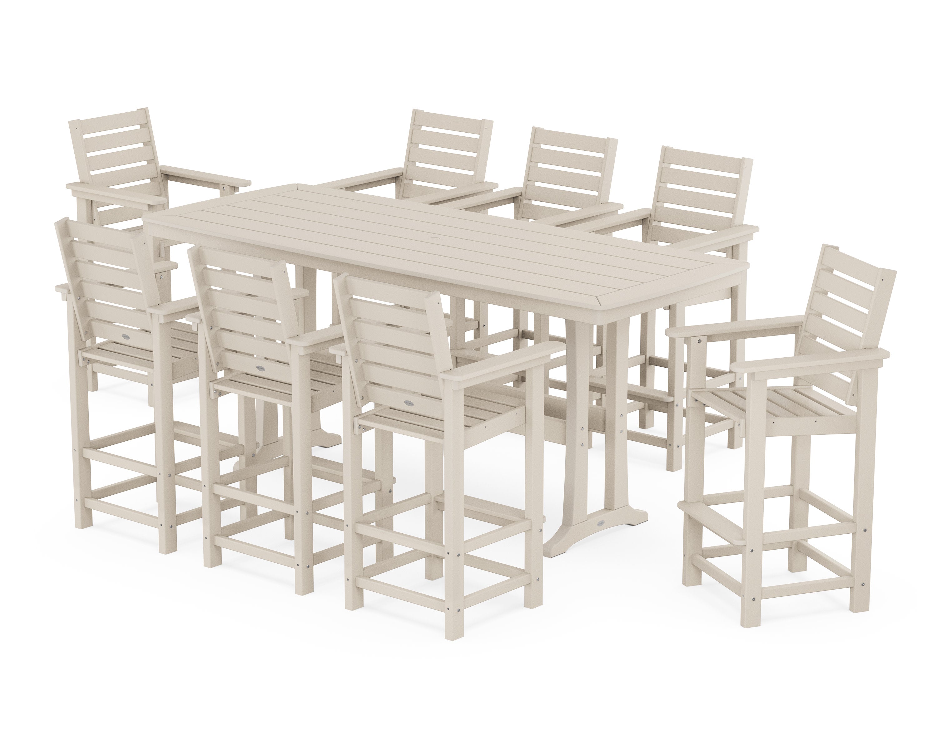 Captain 9-Piece Bar Set with Trestle Legs in Sand
