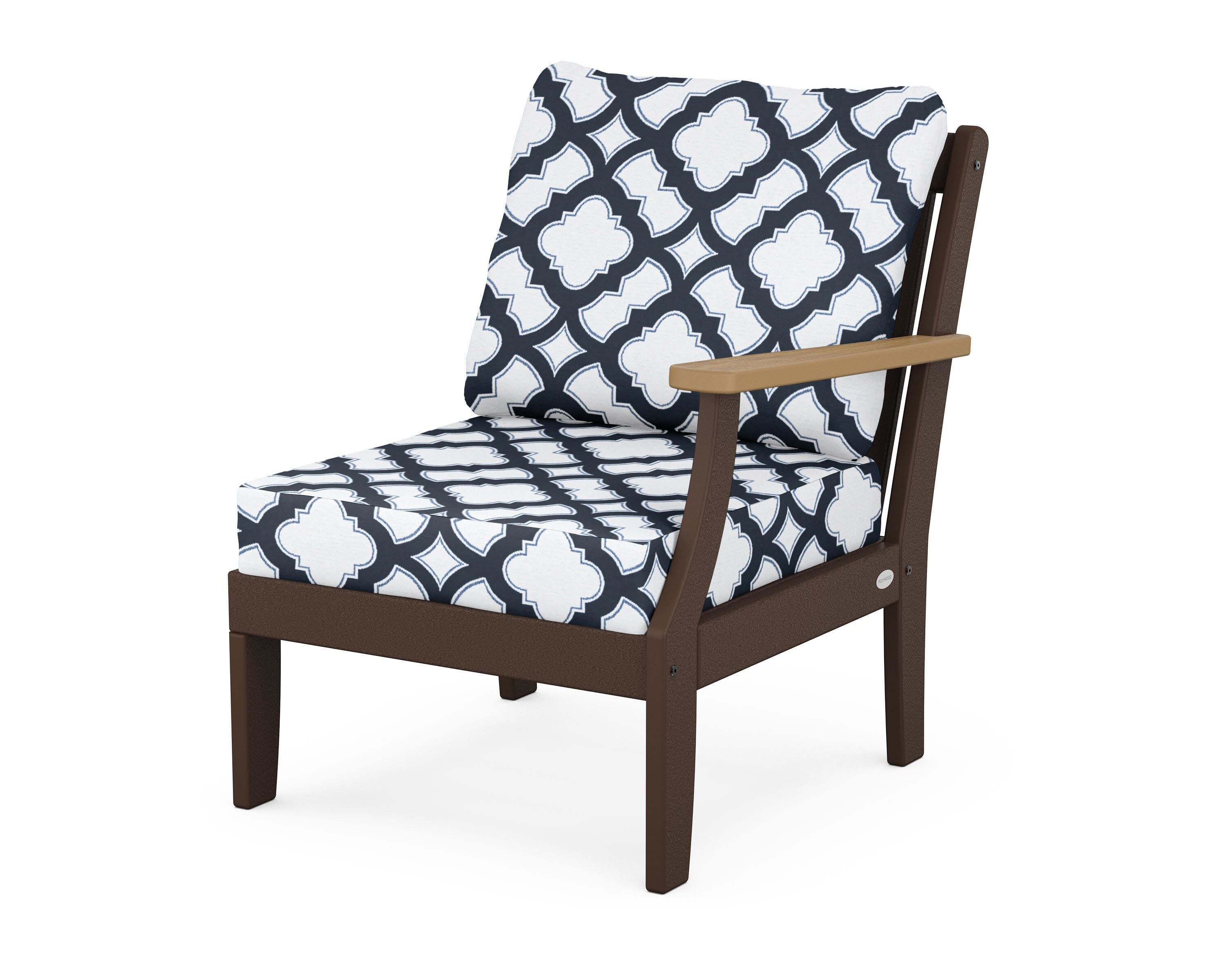 Braxton Modular Right Arm Chair in Mahogany / Natural / Trellis Marine Indigo