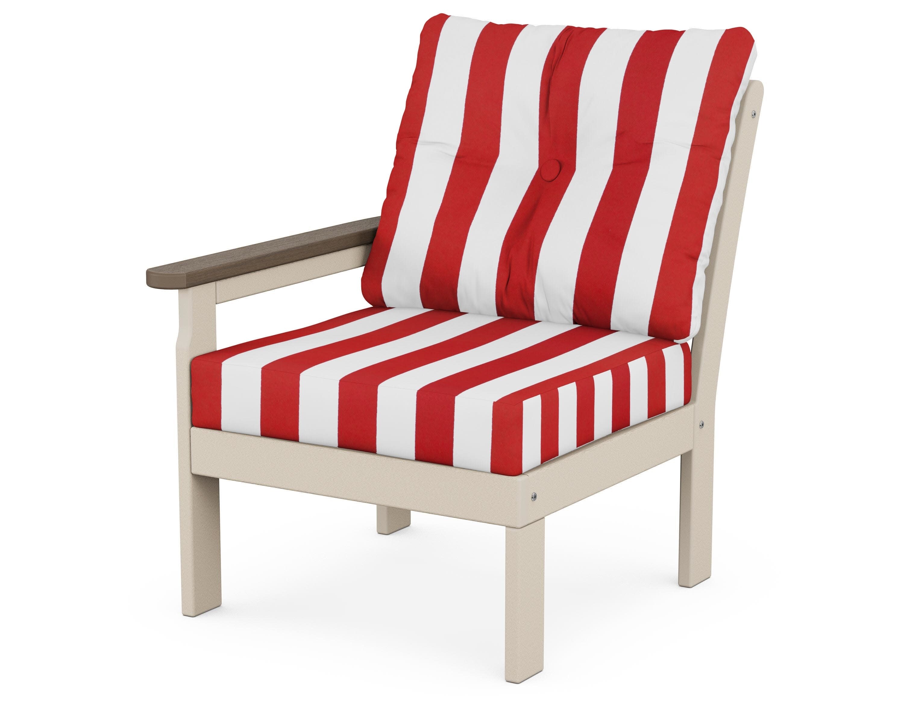 Vineyard Modular Left Arm Chair in Sand / Kona / Cabana Stripe Crimson