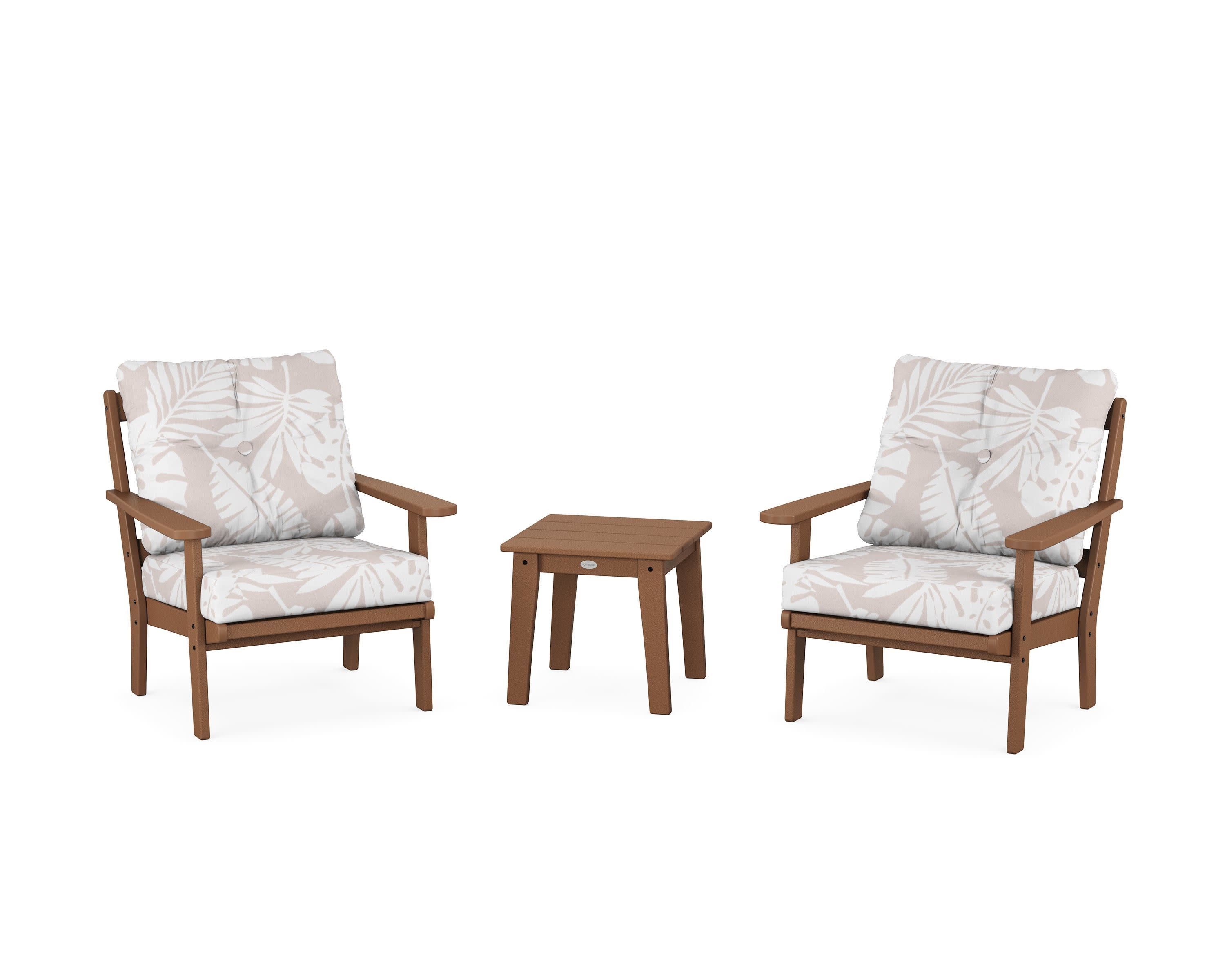 Mission 3-Piece Deep Seating Set in Teak / Leaf Dune Burlap
