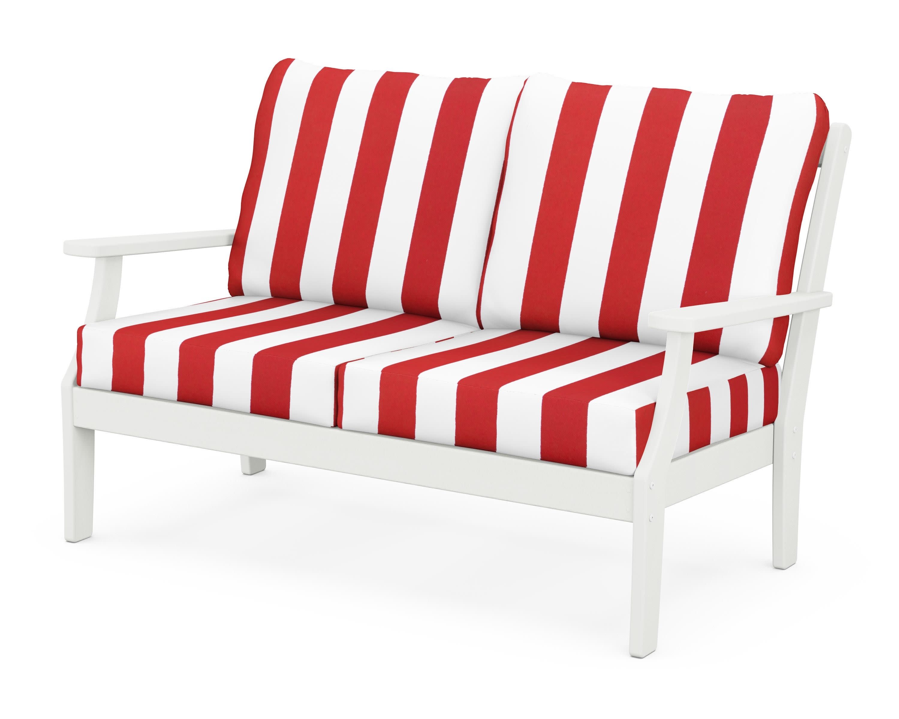 Braxton Deep Seating Loveseat in Vintage White / Cabana Stripe Crimson