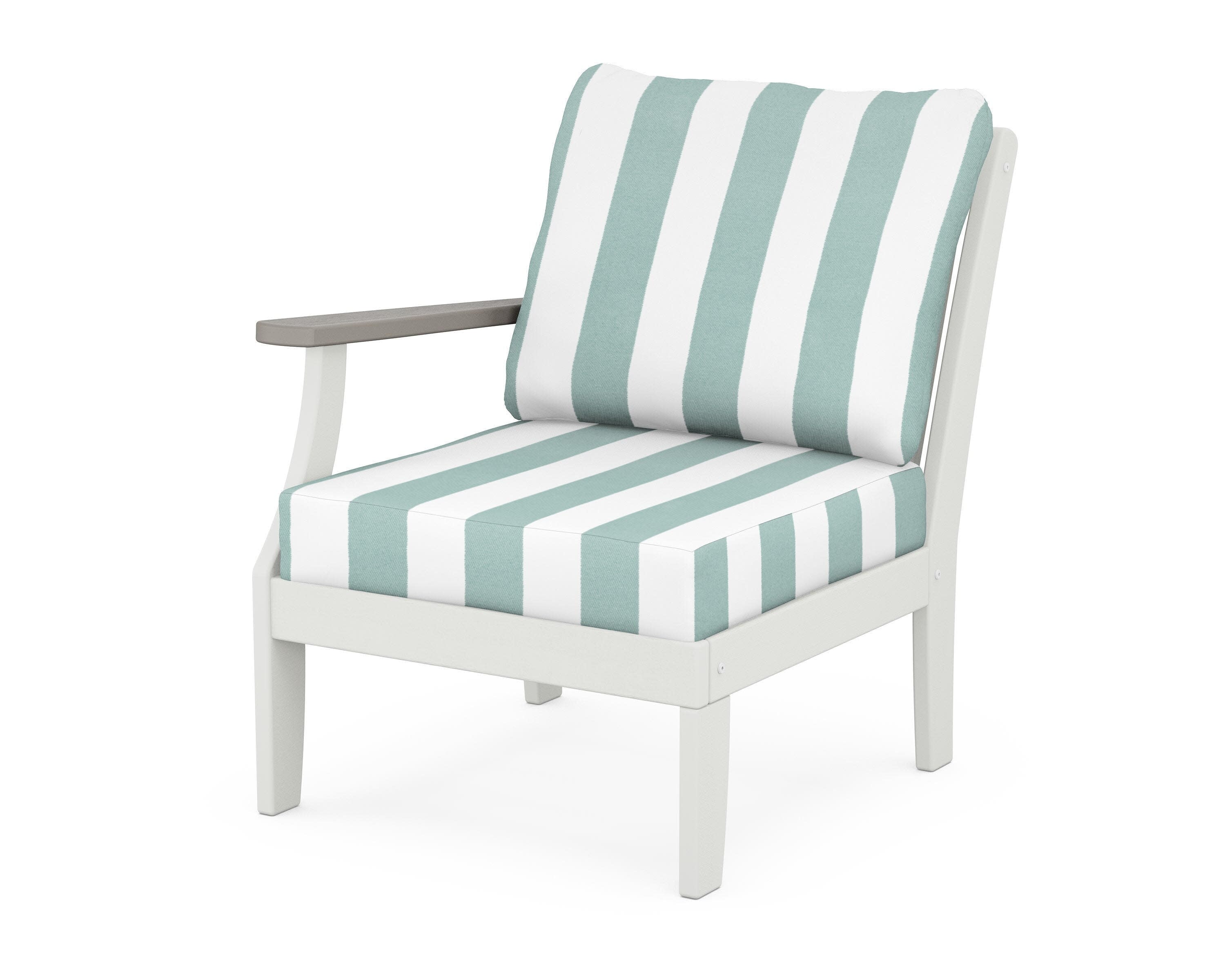 Braxton Modular Left Arm Chair in White / Driftwood / Cabana Stripe Glacier Spa