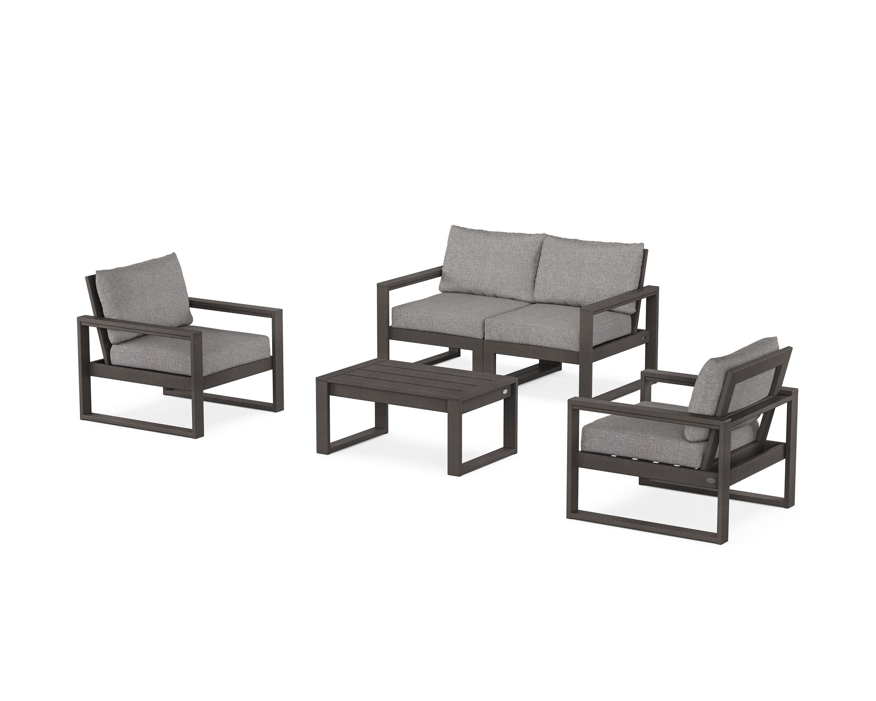 EDGE Sectional 4-Piece Deep Seating Set with Loveseat in Vintage Coffee / Grey Mist