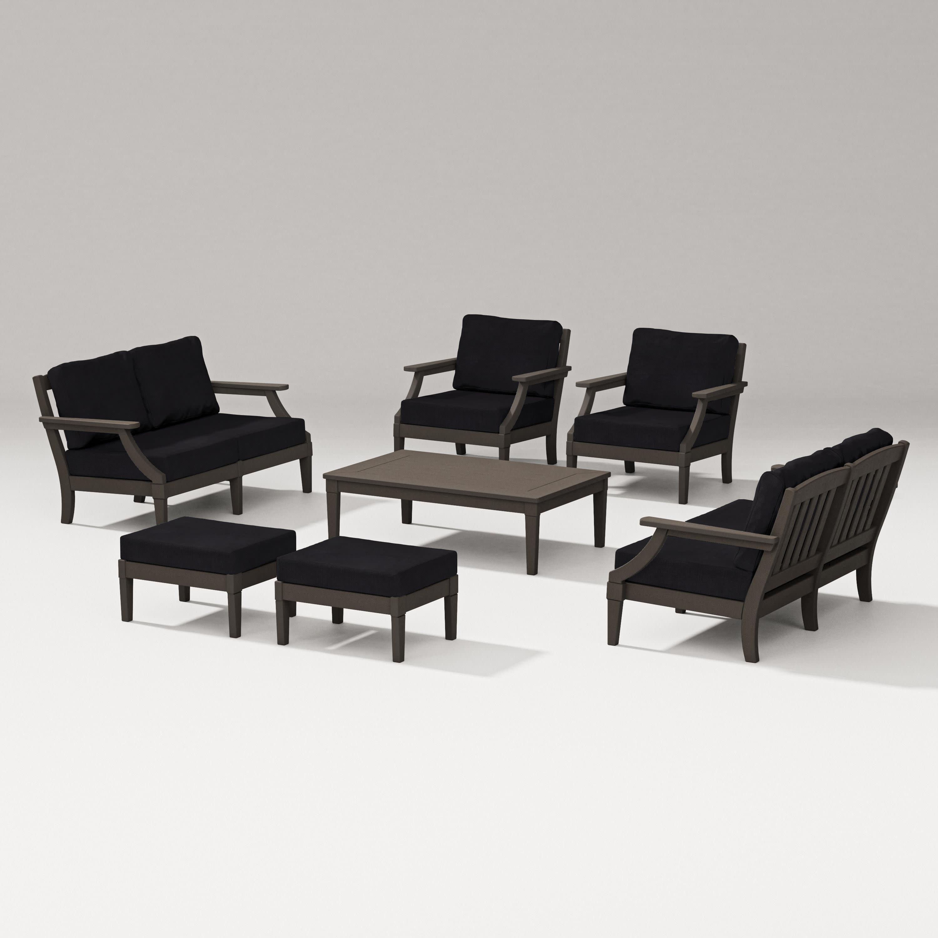Estate 7-Piece Lounge Loveseat Set in Vintage Coffee / Midnight Linen