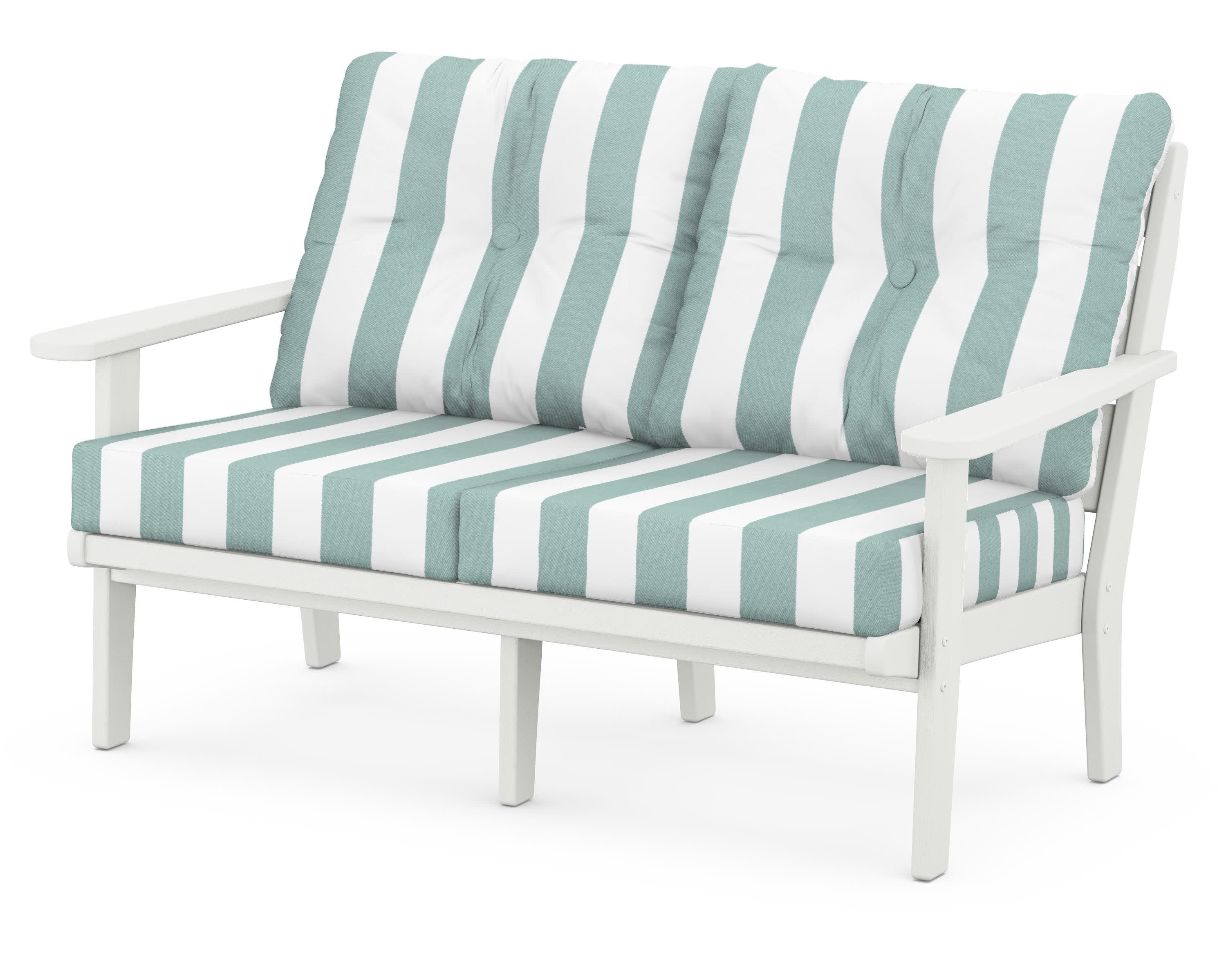 Lakeside Deep Seating Loveseat in Vintage White / Cabana Stripe Glacier Spa