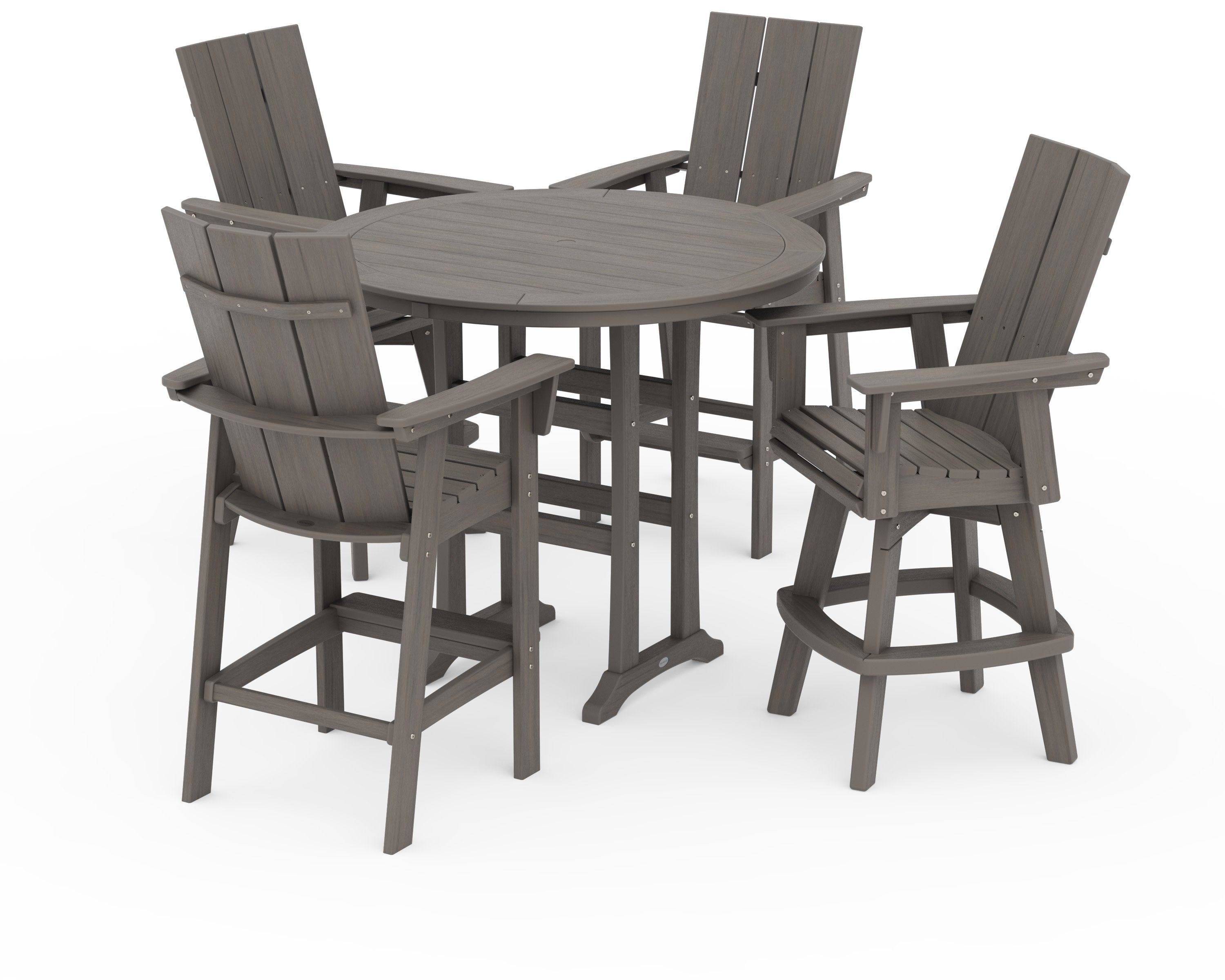 Modern Adirondack 5-Piece Nautical Trestle Round Bar Set with Swivels in Driftwood
