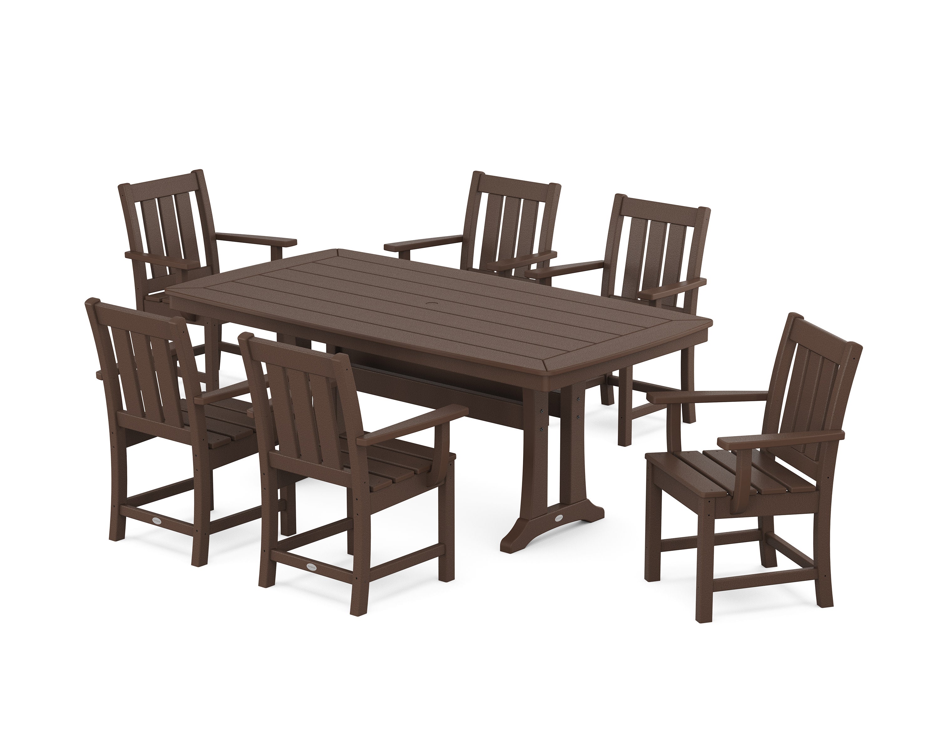 Oxford Arm Chair 7-Piece Dining Set with Trestle Legs in Mahogany