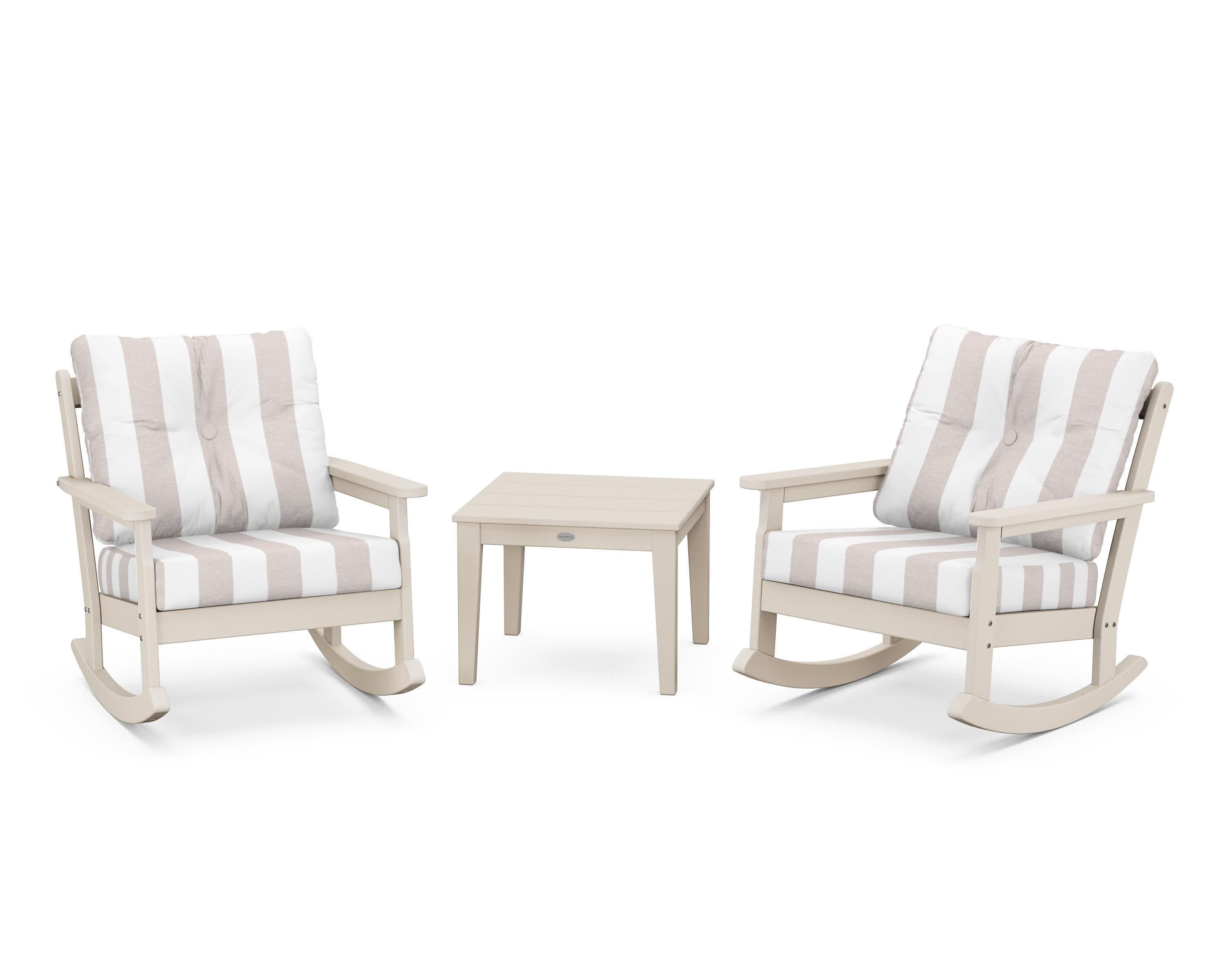 Vineyard 3-Piece Deep Seating Rocker Set in Sand / Cabana Stripe Dune Burlap