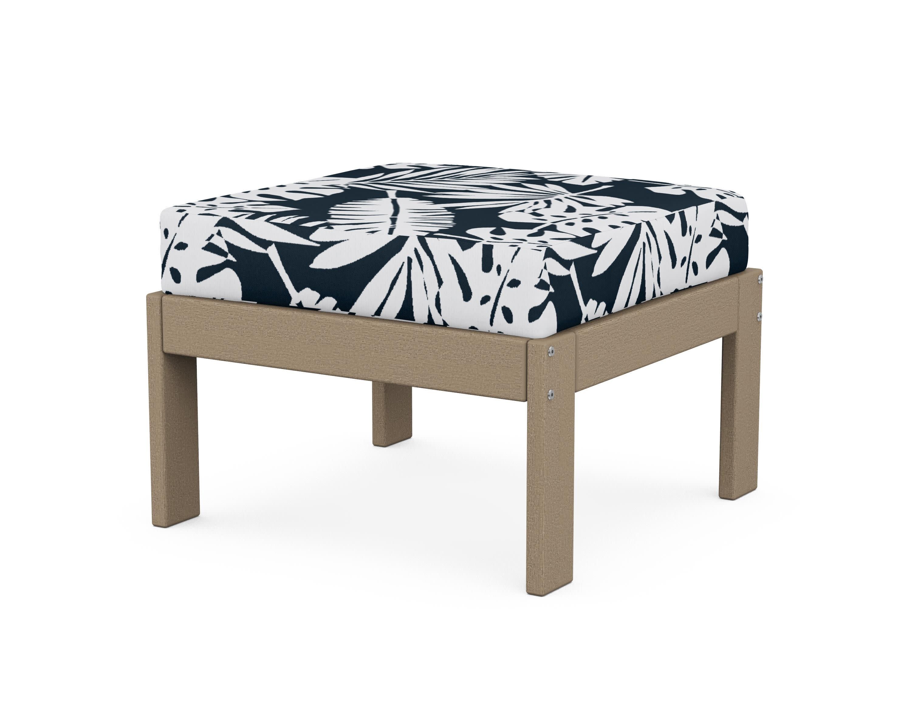 Vineyard Modular Ottoman in Vintage Sahara / Leaf Marine Indigo