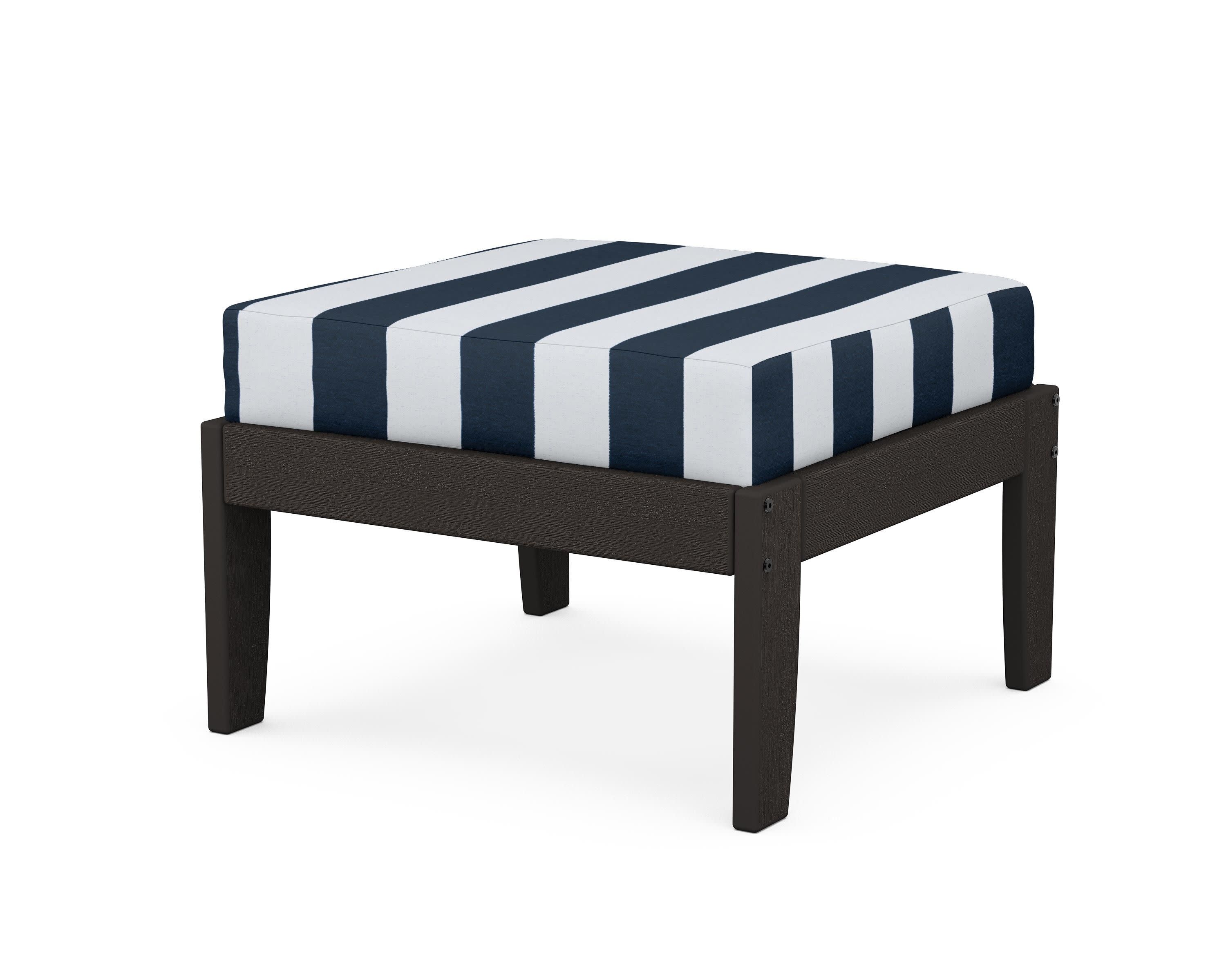 Modular Ottoman - Classic in Vintage Coffee / Cabana Stripe Marine Indigo