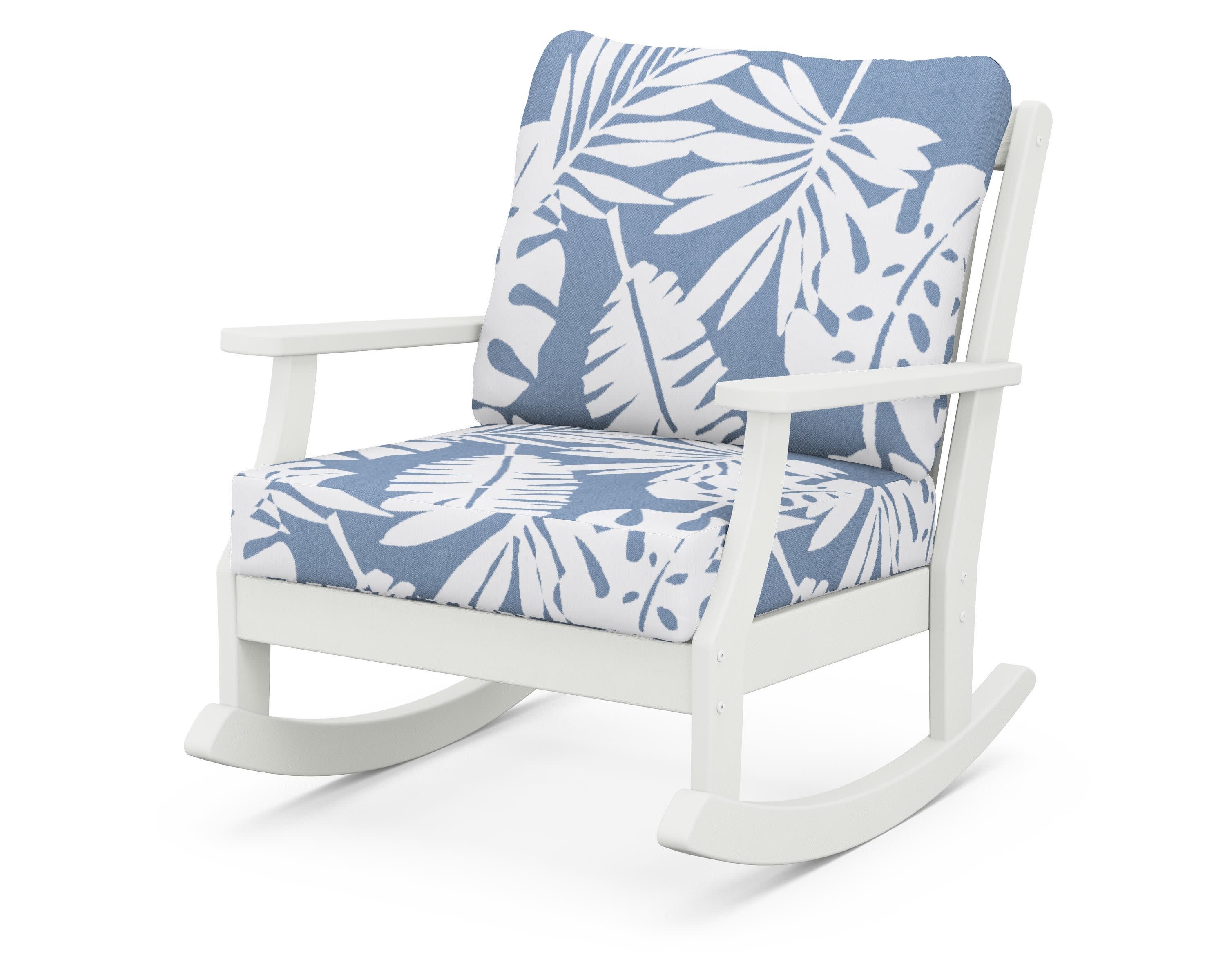 Braxton Deep Seating Rocking Chair in Vintage White / Leaf Sky Blue