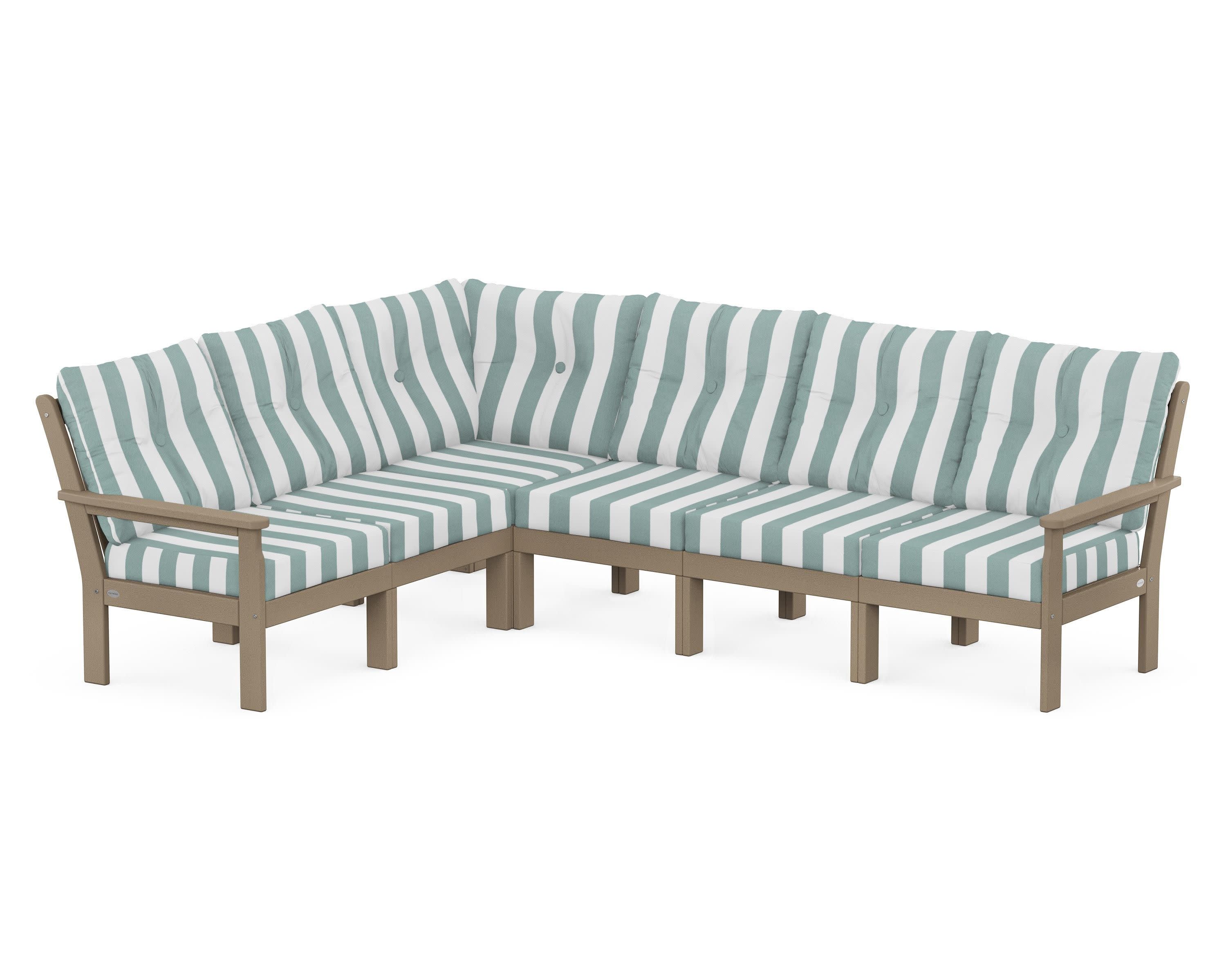 Vineyard 6-Piece Sectional in Vintage Sahara / Cabana Stripe Glacier Spa