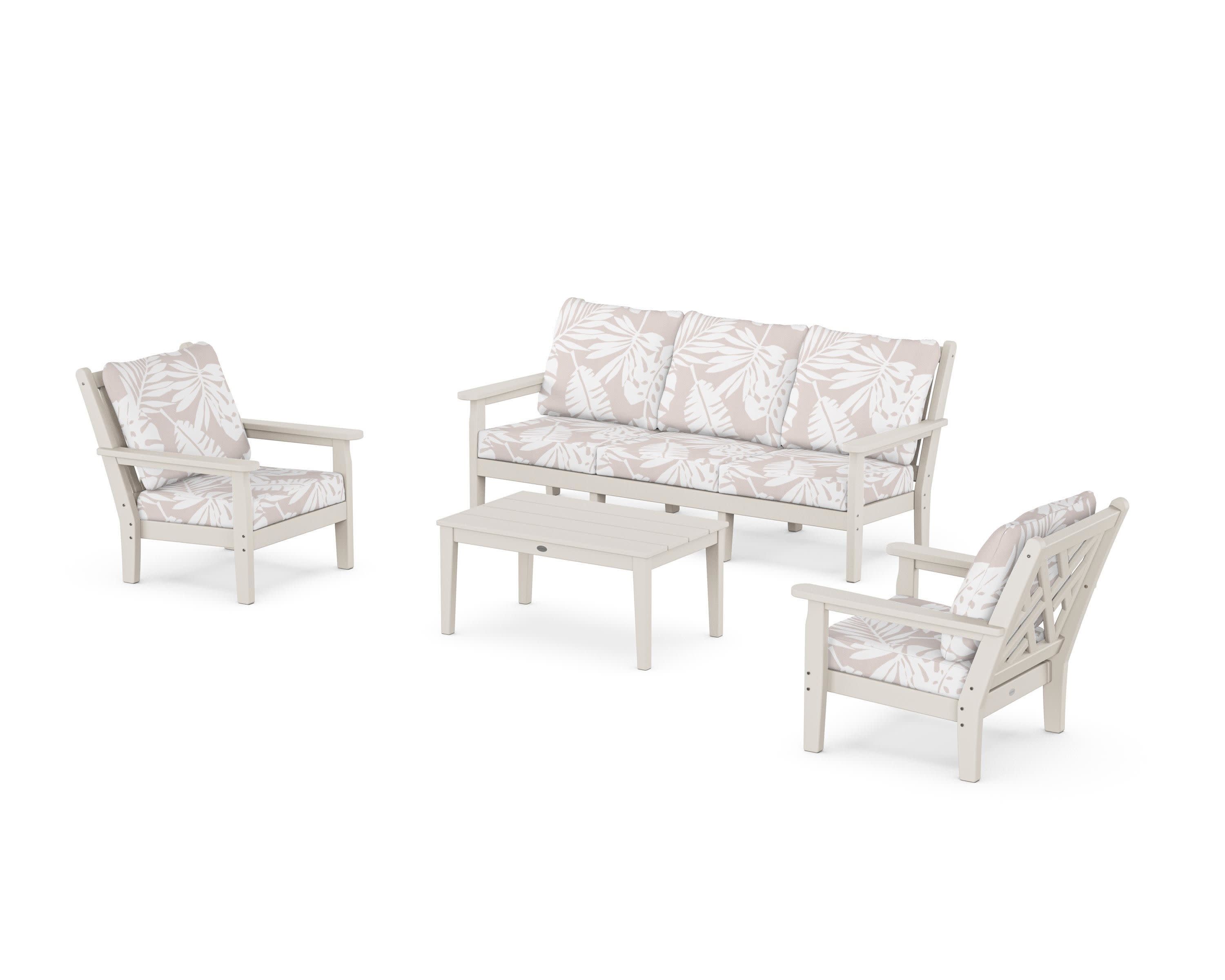 Chippendale 4-Piece Deep Seating Set with Sofa in Sand / Leaf Dune Burlap