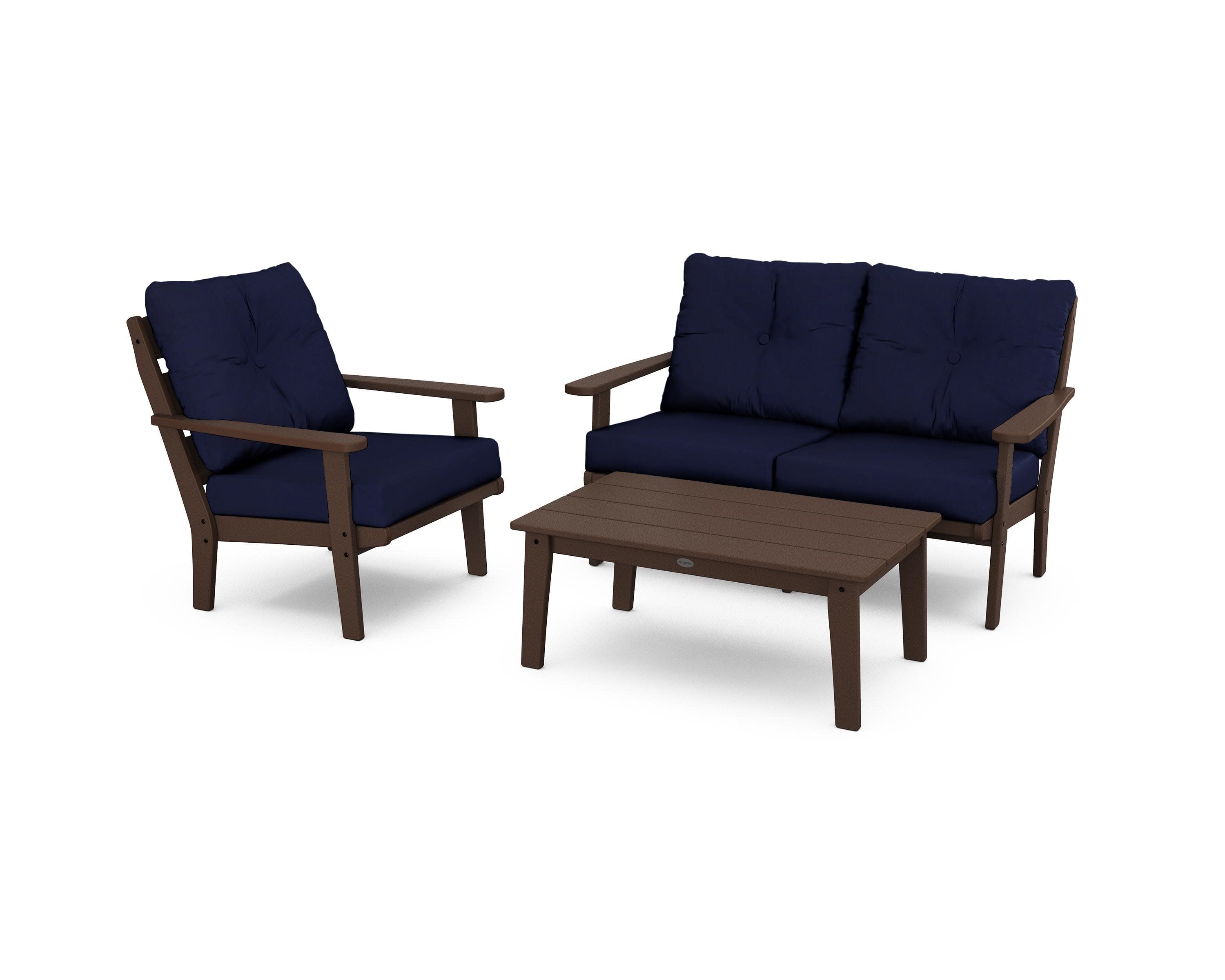 Lakeside 3-Piece Deep Seating Set in Mahogany / Navy
