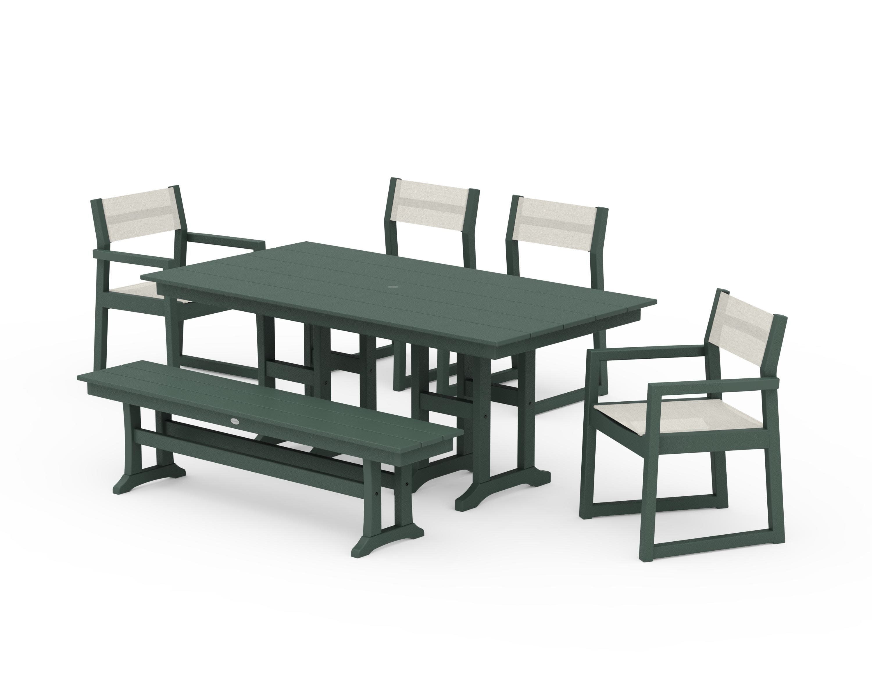 EDGE Sling 6-Piece Farmhouse Dining Set in Green / Parchment Sling