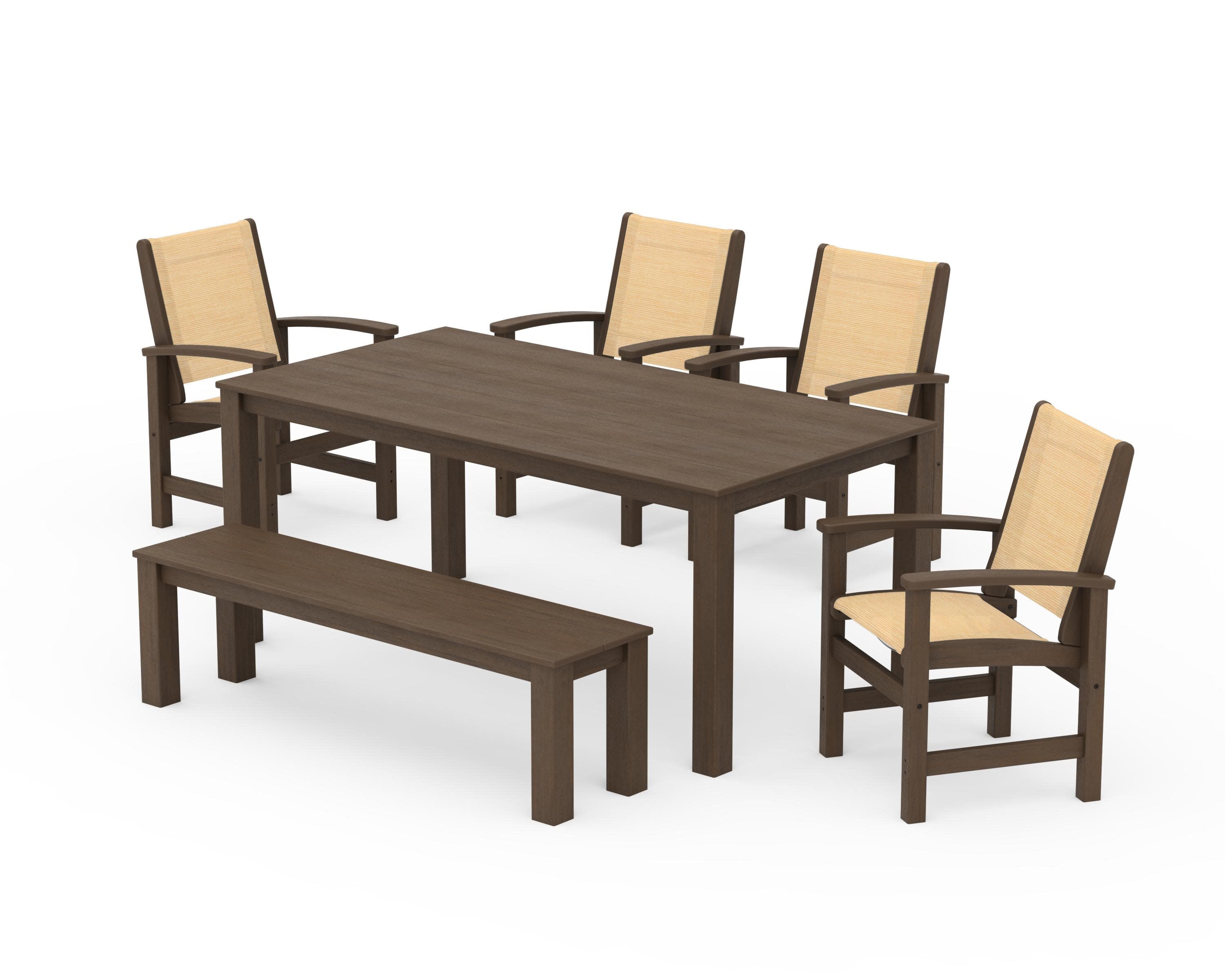 Coastal 6-Piece Parsons Dining Set with Bench in Kona / Dupioni Apricot Sling