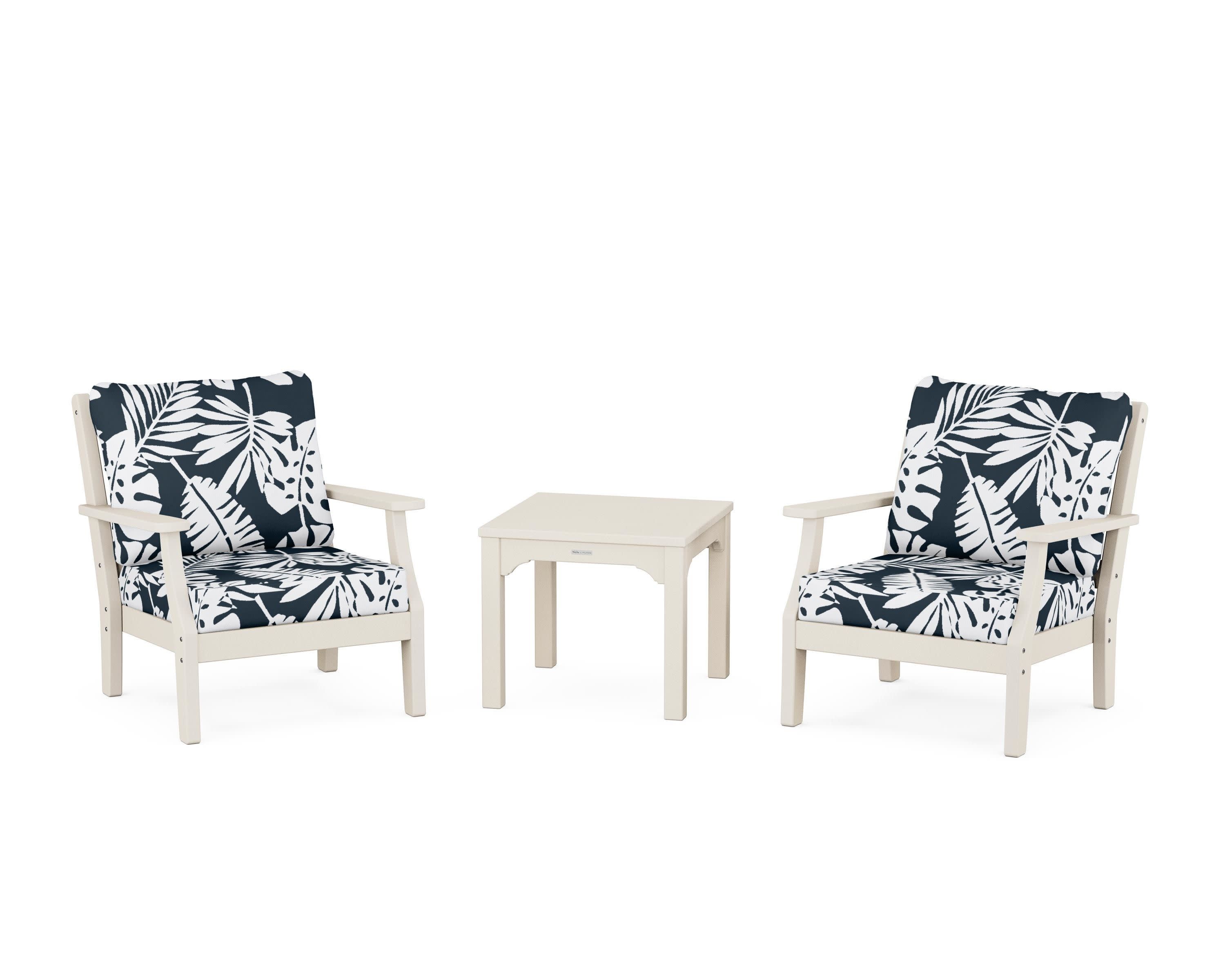 Chinoiserie 3-Piece Deep Seating Set in Sand / Leaf Marine Indigo