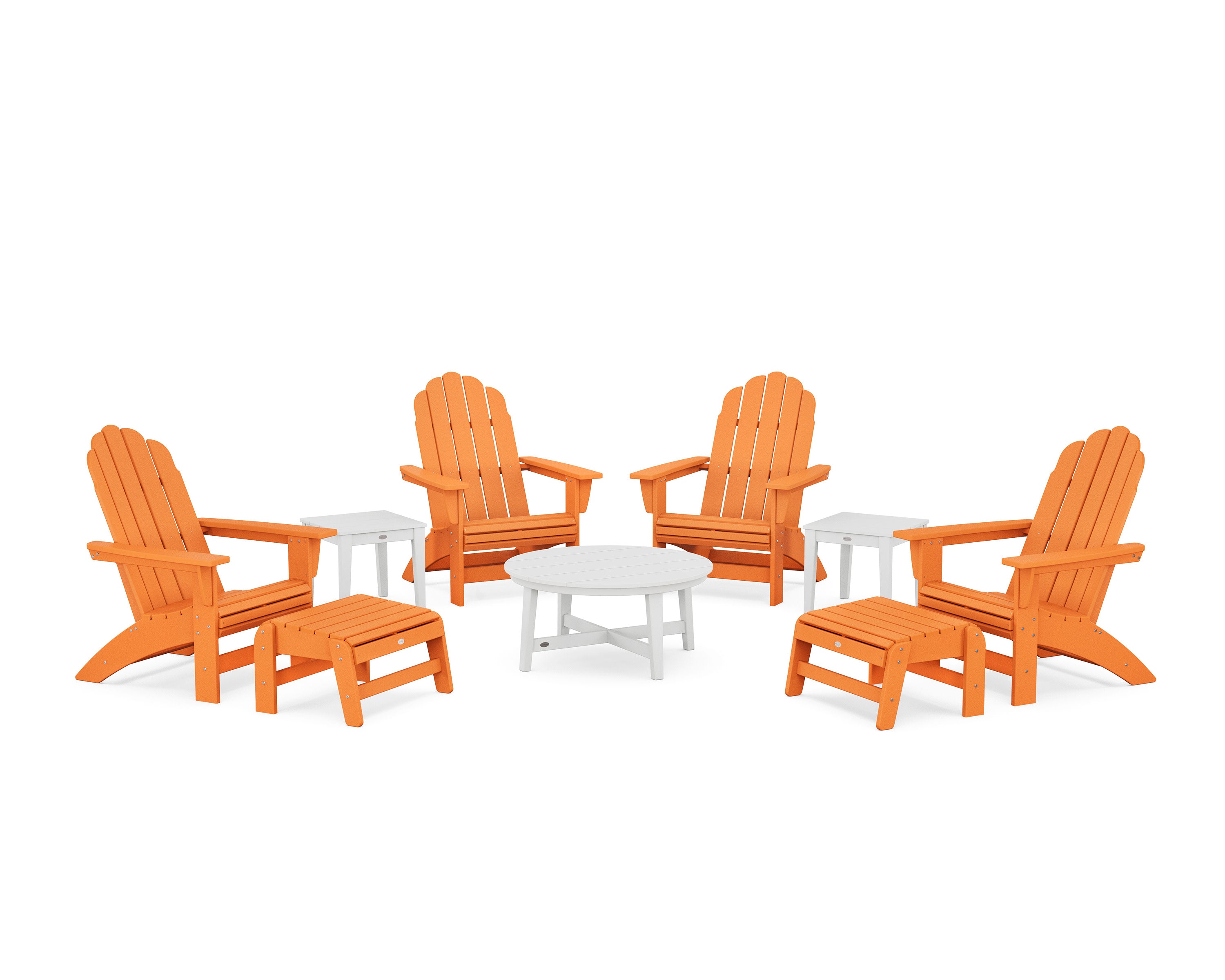 Vineyard Grand Adirondack 9-Piece Conversation Set in Tangerine / White
