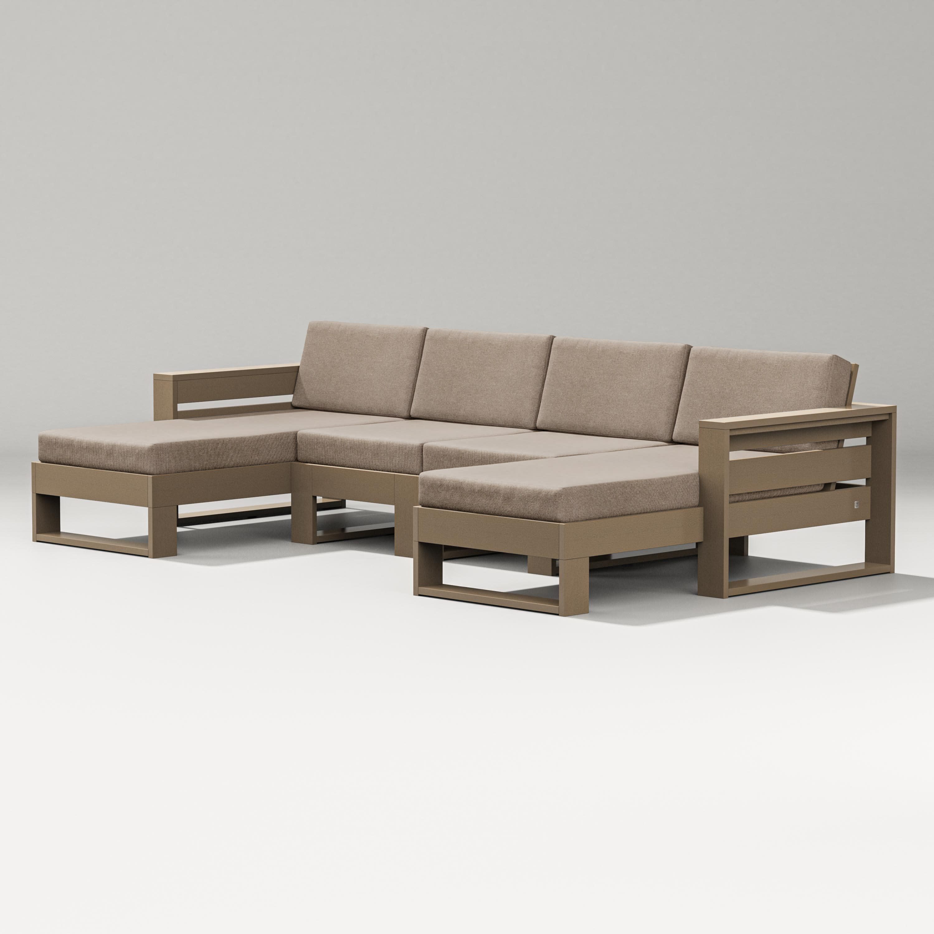 Latitude Double Chaise Sectional in Vintage Sahara / Spiced Burlap