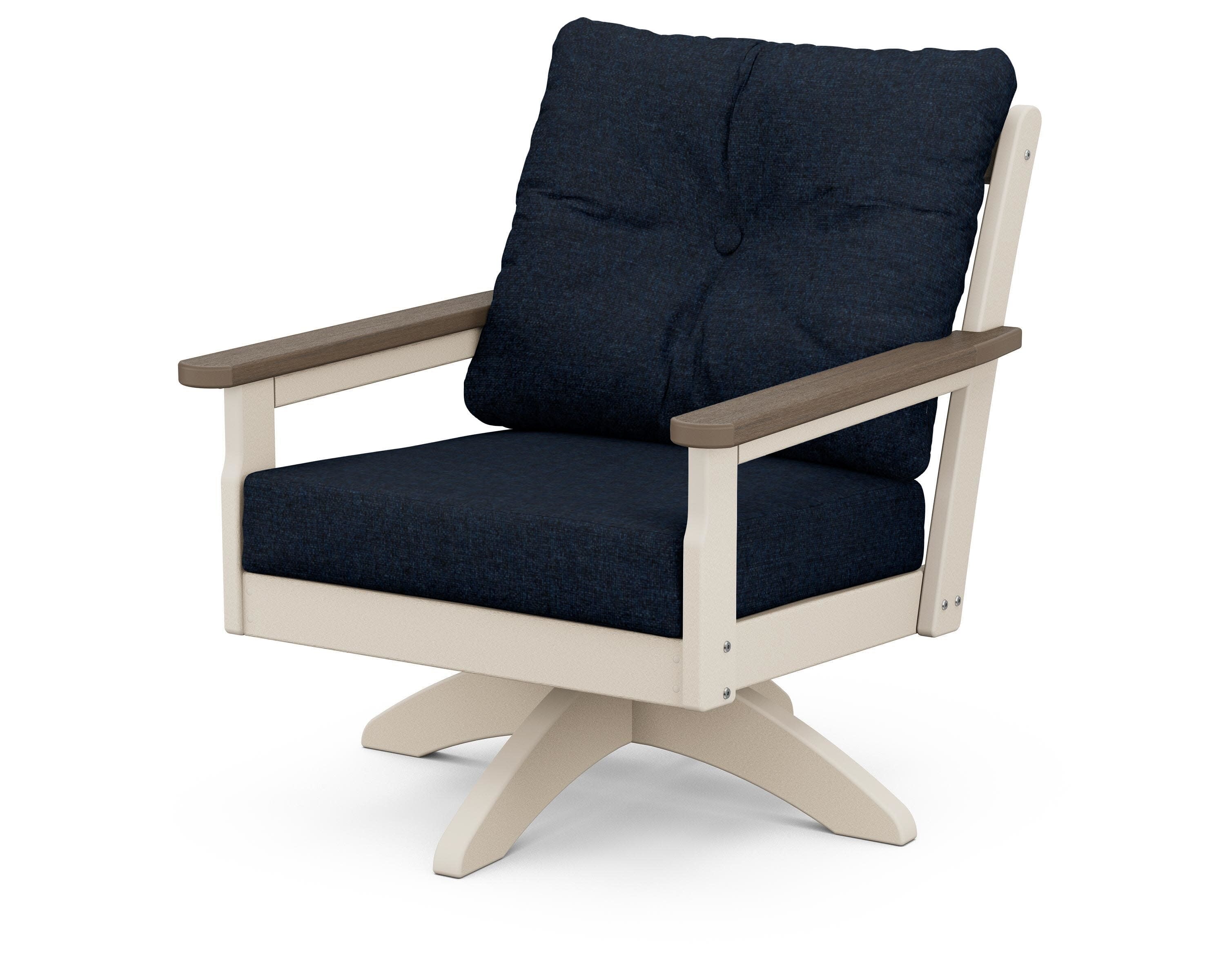 Vineyard Deep Seating Swivel Chair in Sand / Kona / Marine Indigo