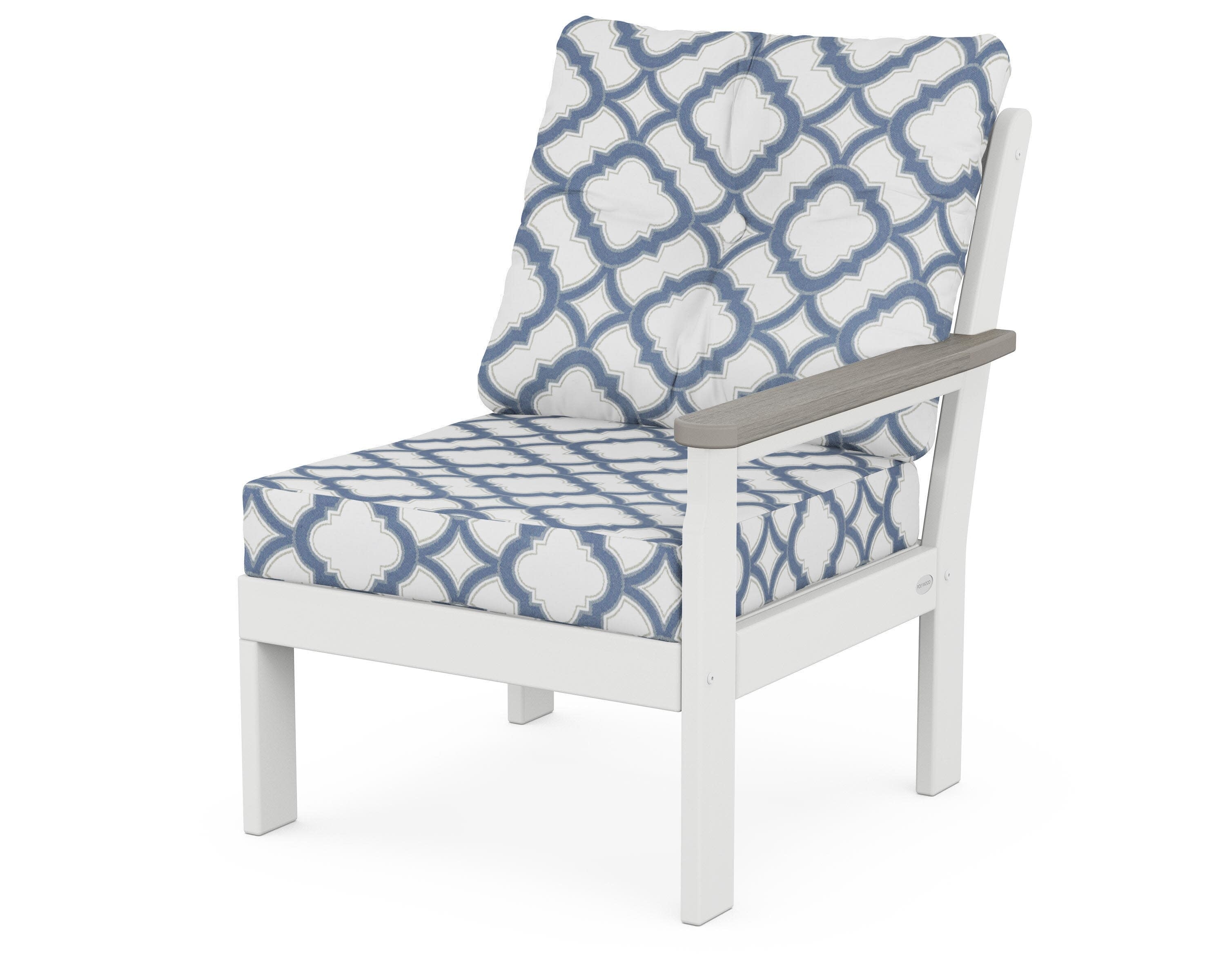 Vineyard Modular Right Arm Chair in White / Driftwood / Trellis Sky Blue