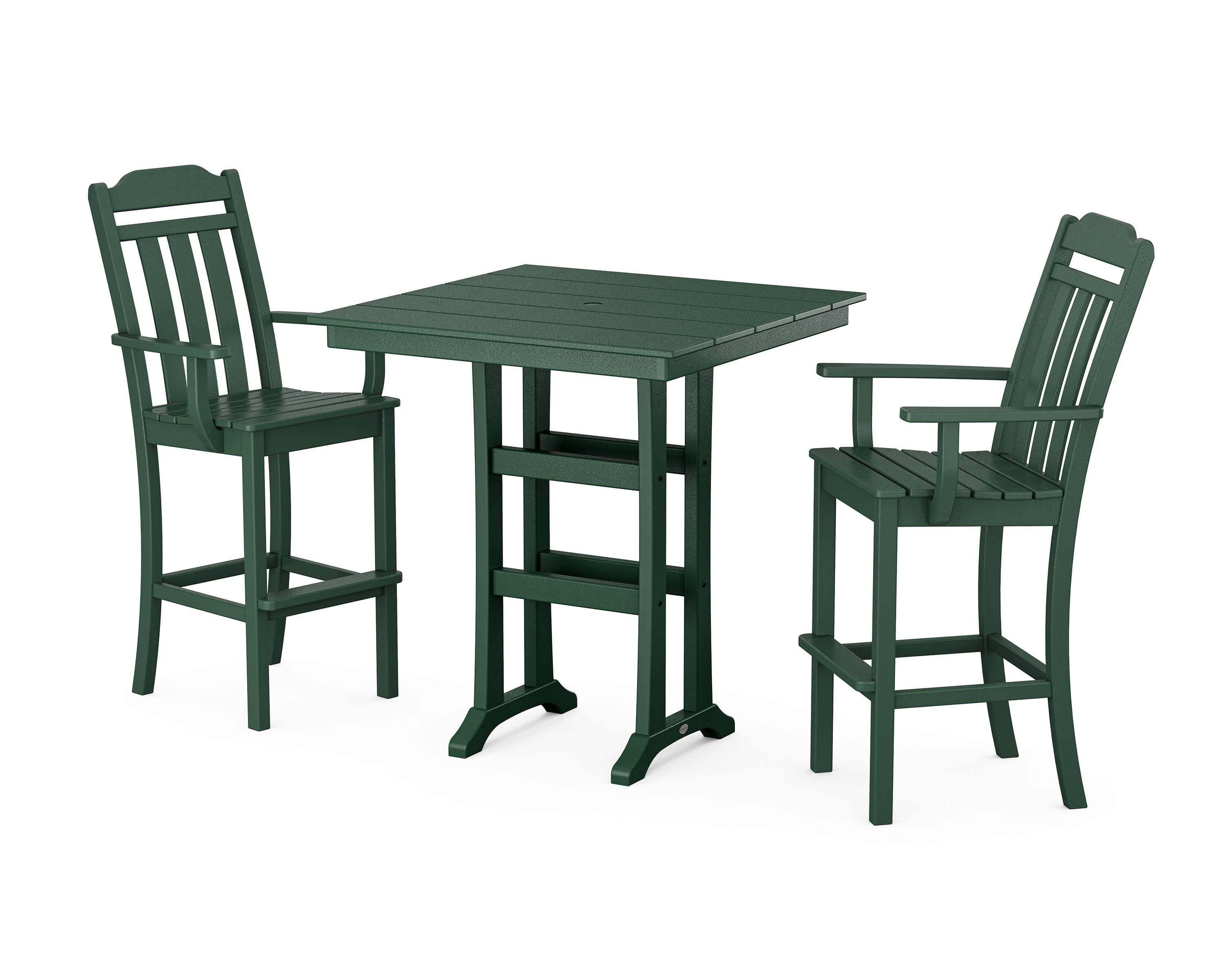 Cottage 3-Piece Farmhouse Bar Set with Trestle Legs in Green
