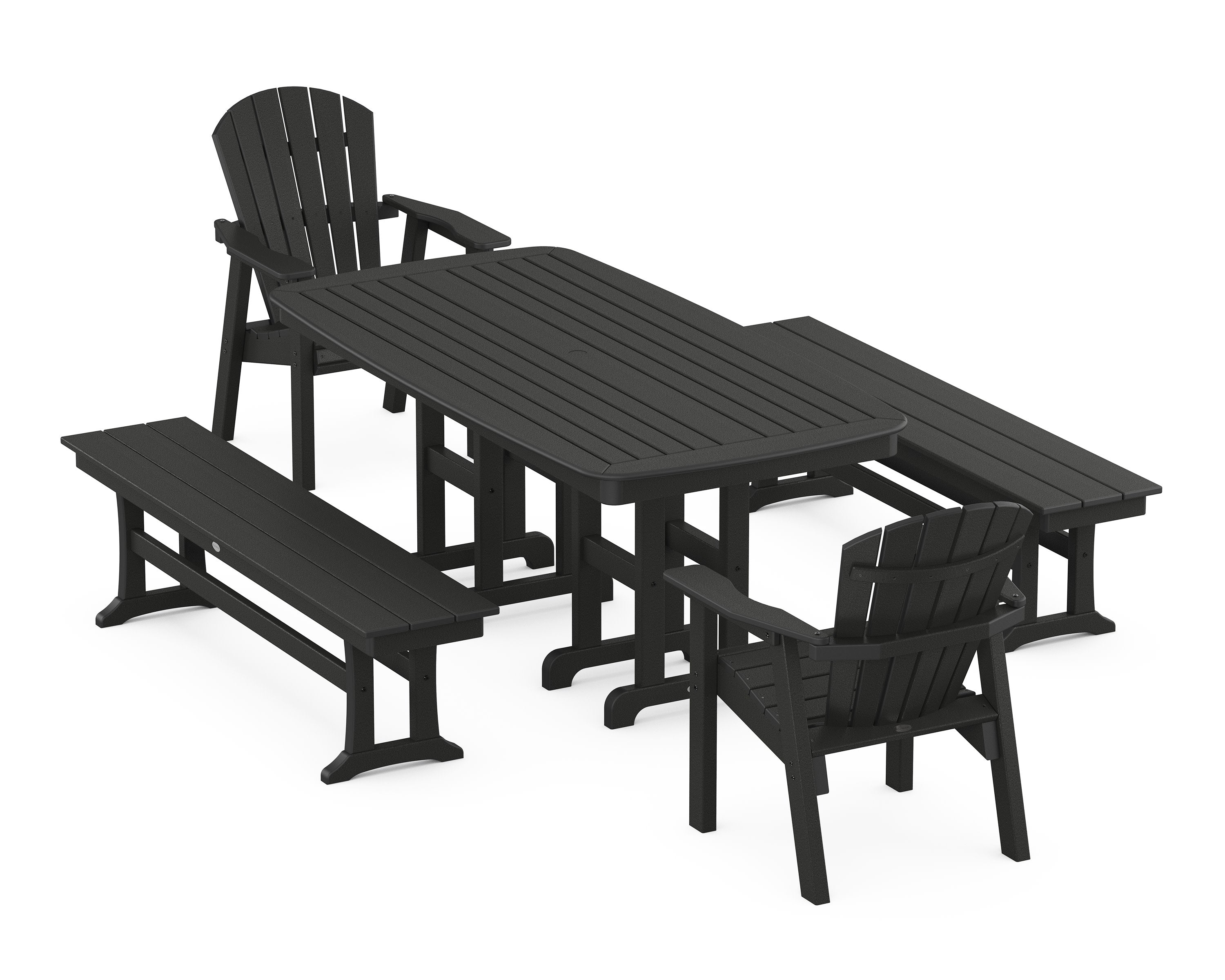 Seashell 5-Piece Dining Set with Benches in Black