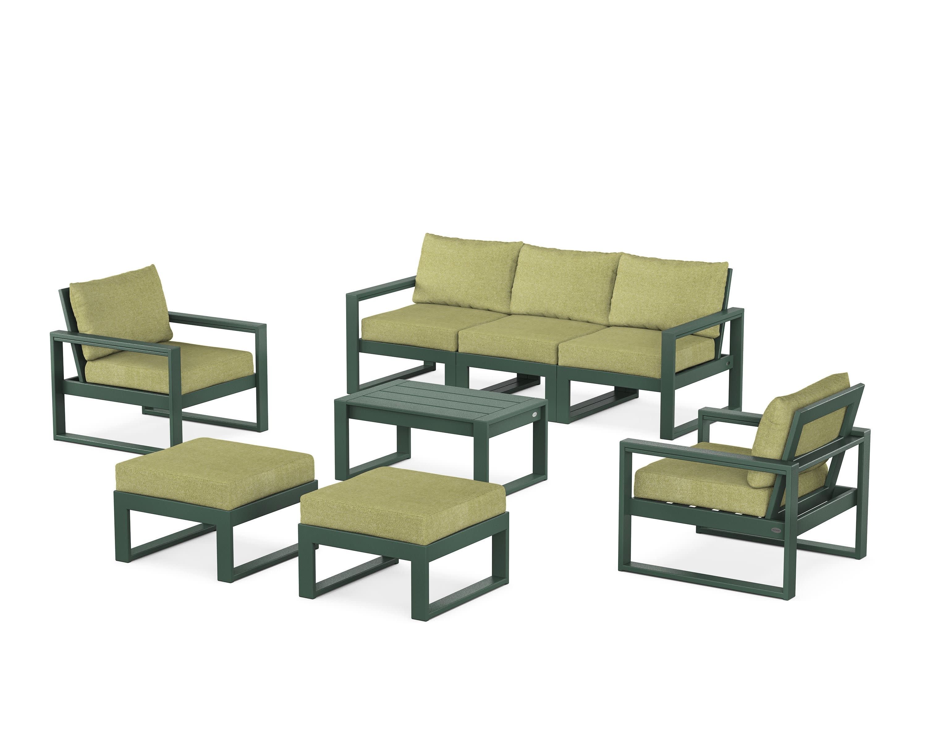 EDGE Sectional 8-Piece Lounge Sofa Set in Green / Chartreuse Boucle