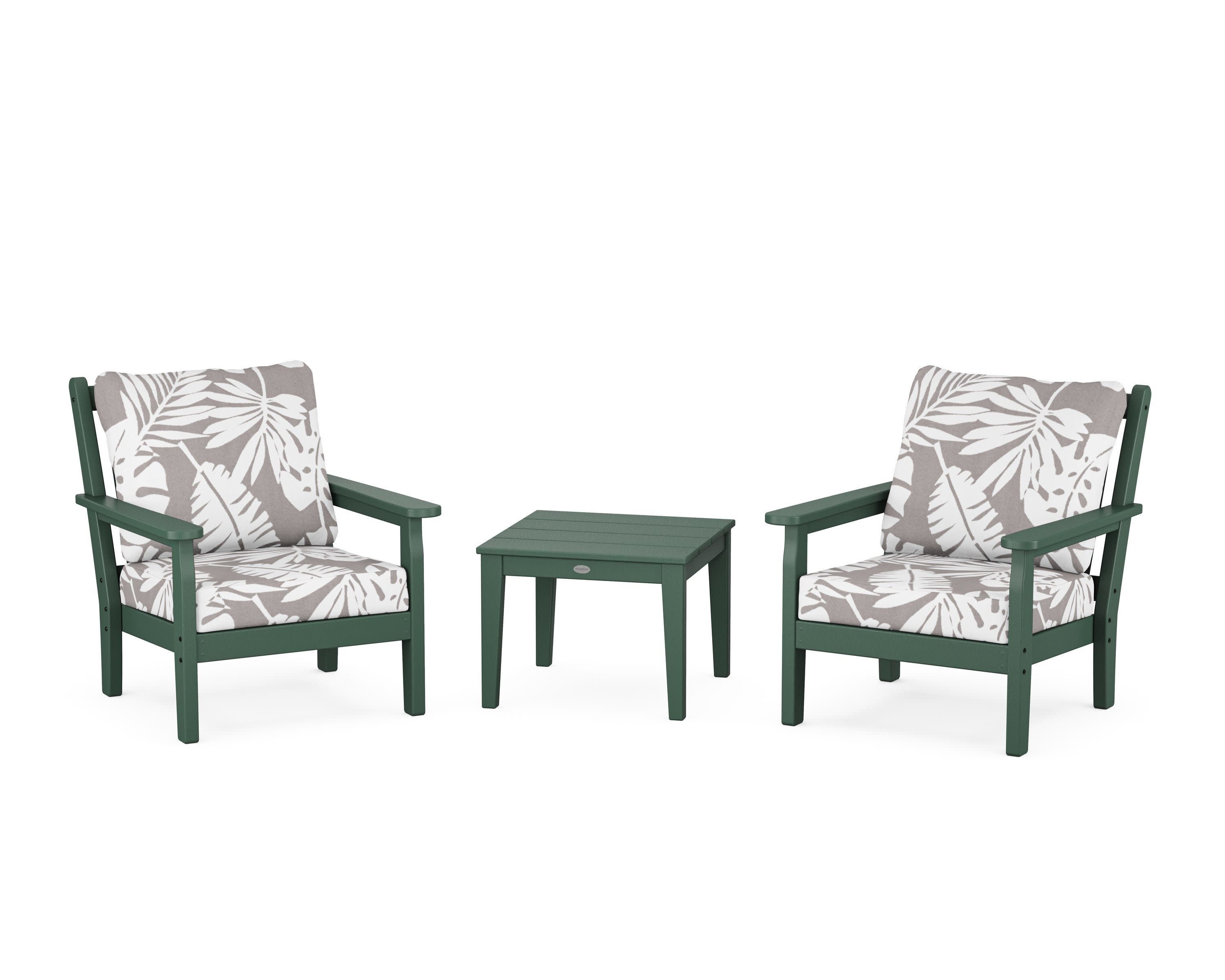 Chippendale 3-Piece Deep Seating Set in Green / Leaf Grey Mist