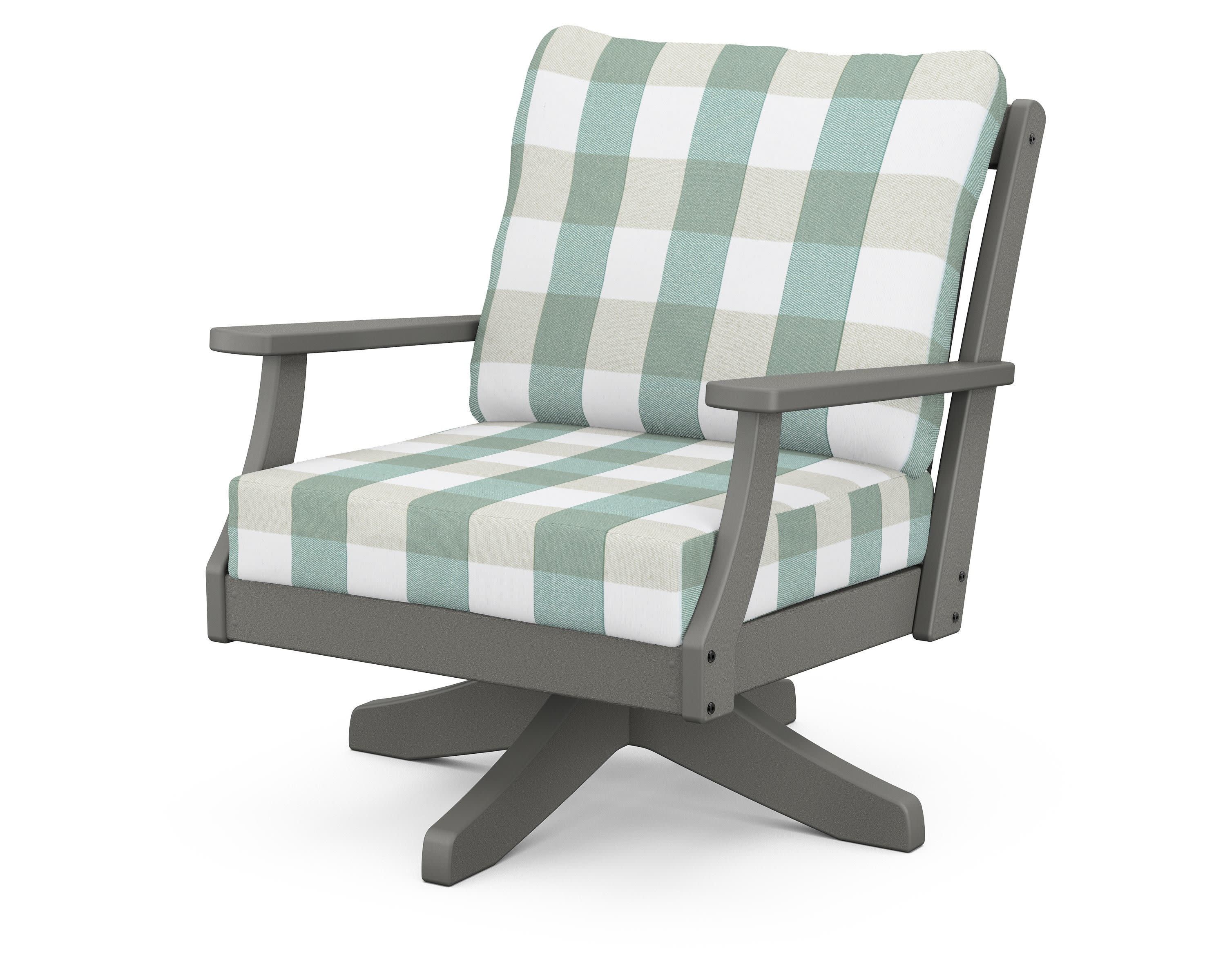 Braxton Deep Seating Swivel Chair in Slate Grey / Buffalo Plaid Glacier Spa