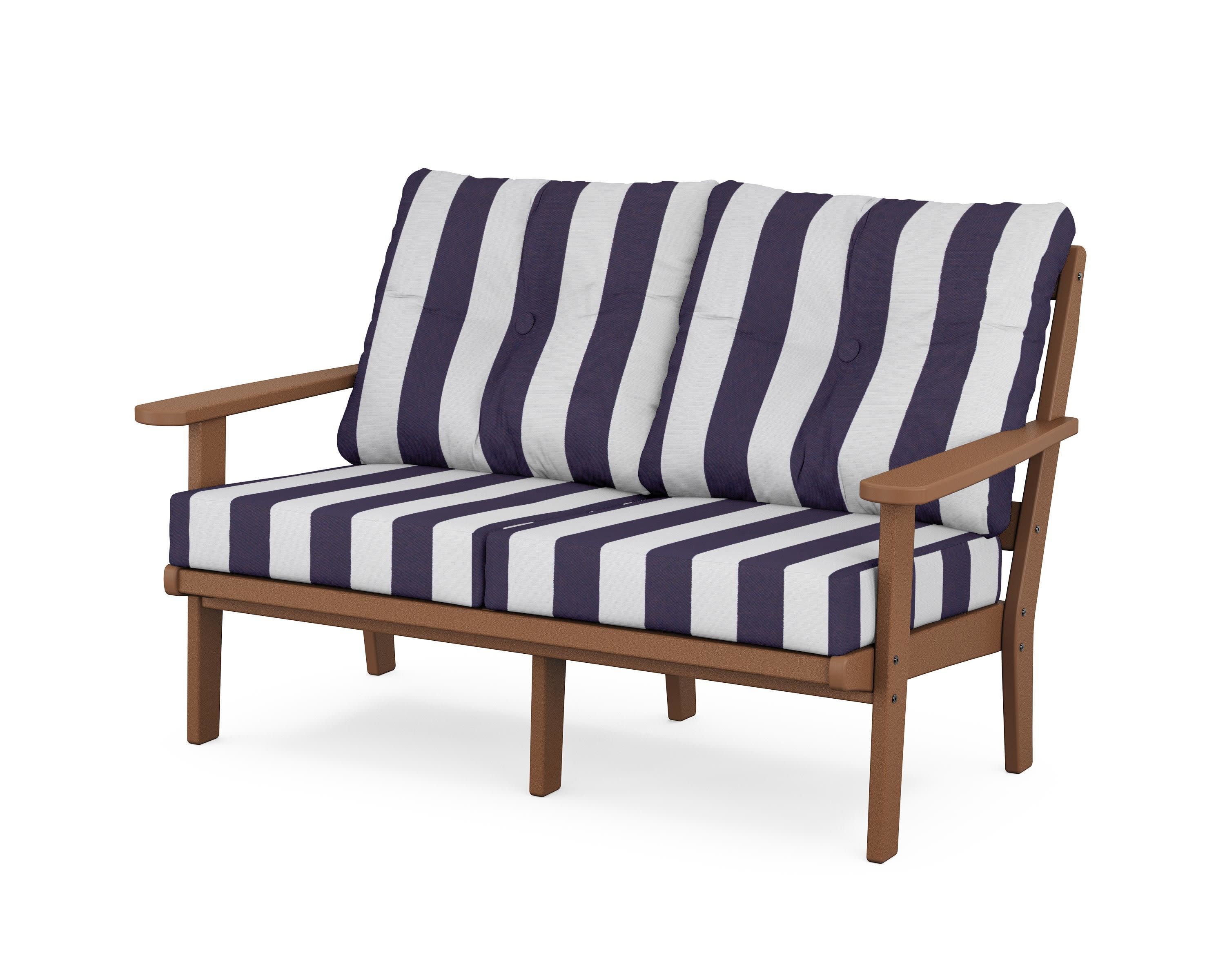 Mission Deep SeatingLoveseat in Teak / Cabana Stripe Navy