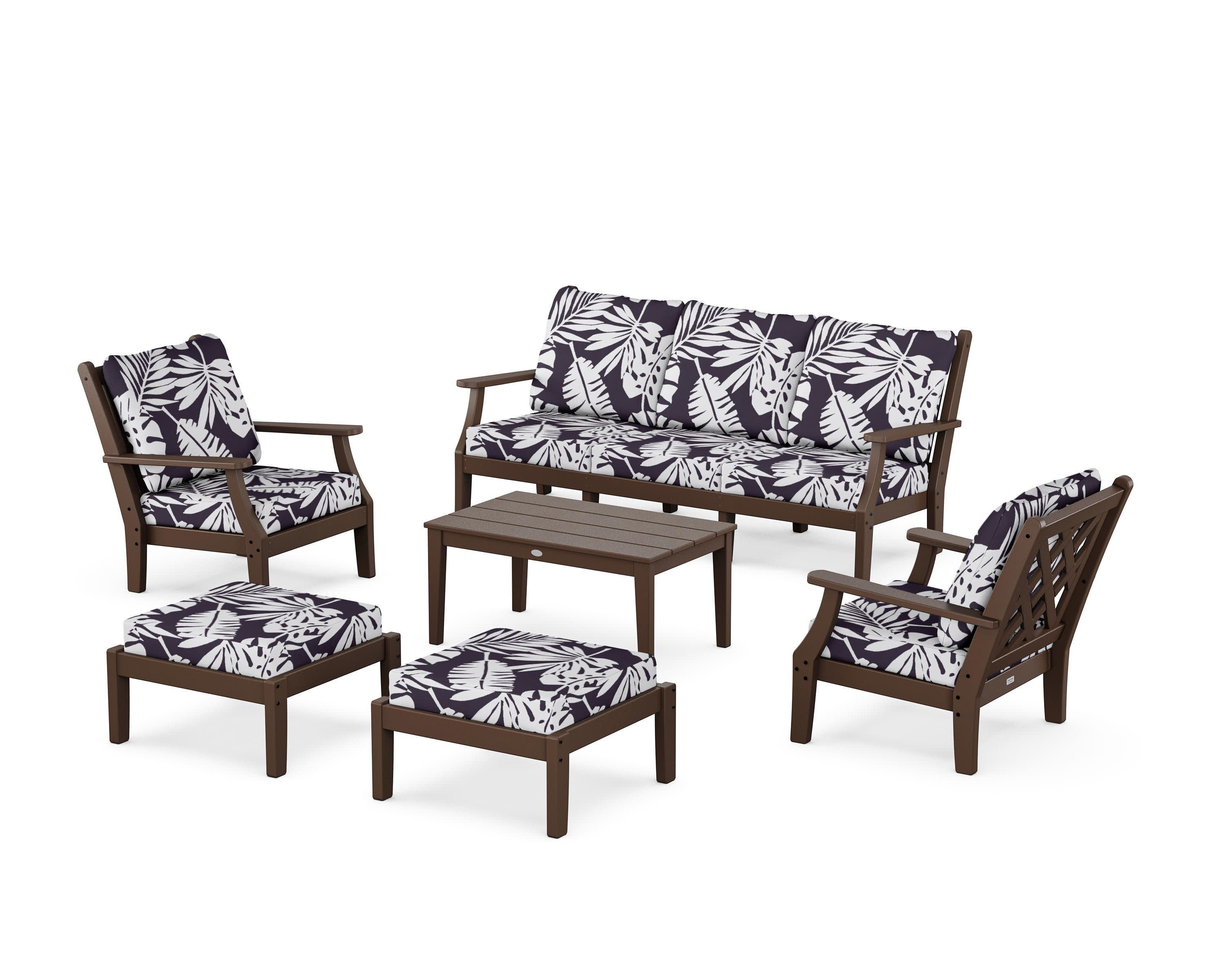 Wovendale 6-Piece Lounge Sofa Set in Mahogany / Leaf Navy
