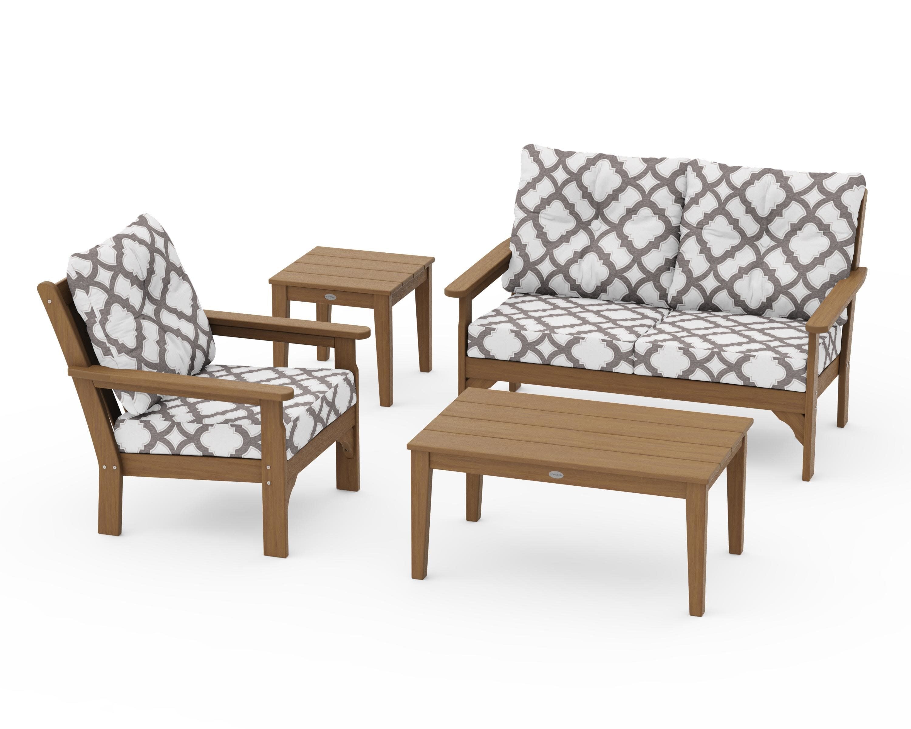 Vineyard 4-Piece Deep Seating Set in Natural / Trellis Grey Mist