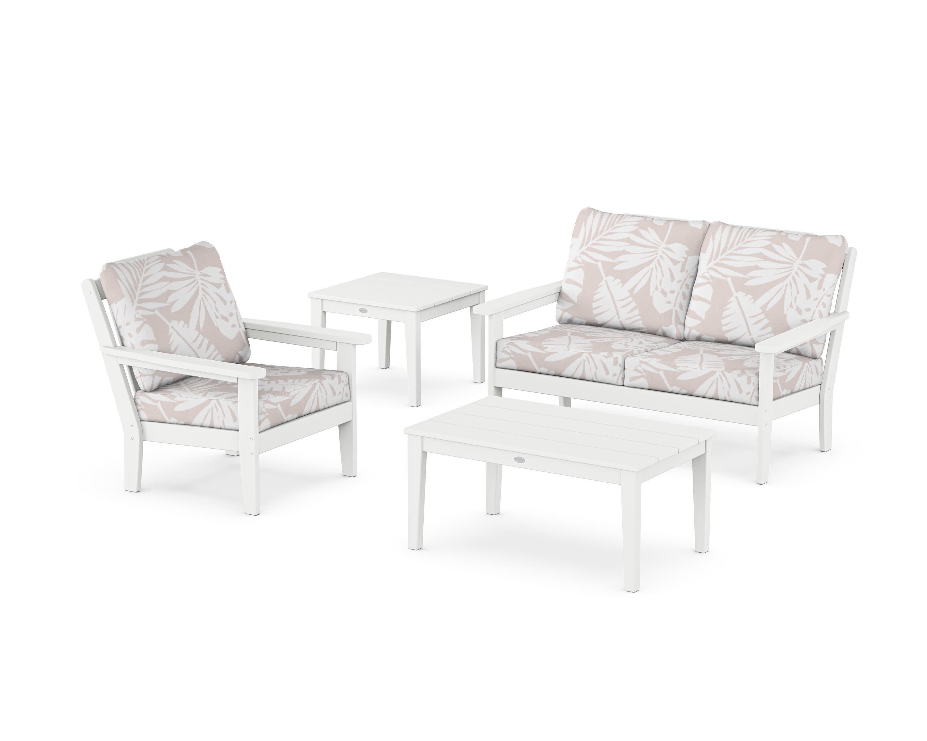 Wovendale 4-Piece Deep Seating Set in White / Leaf Dune Burlap