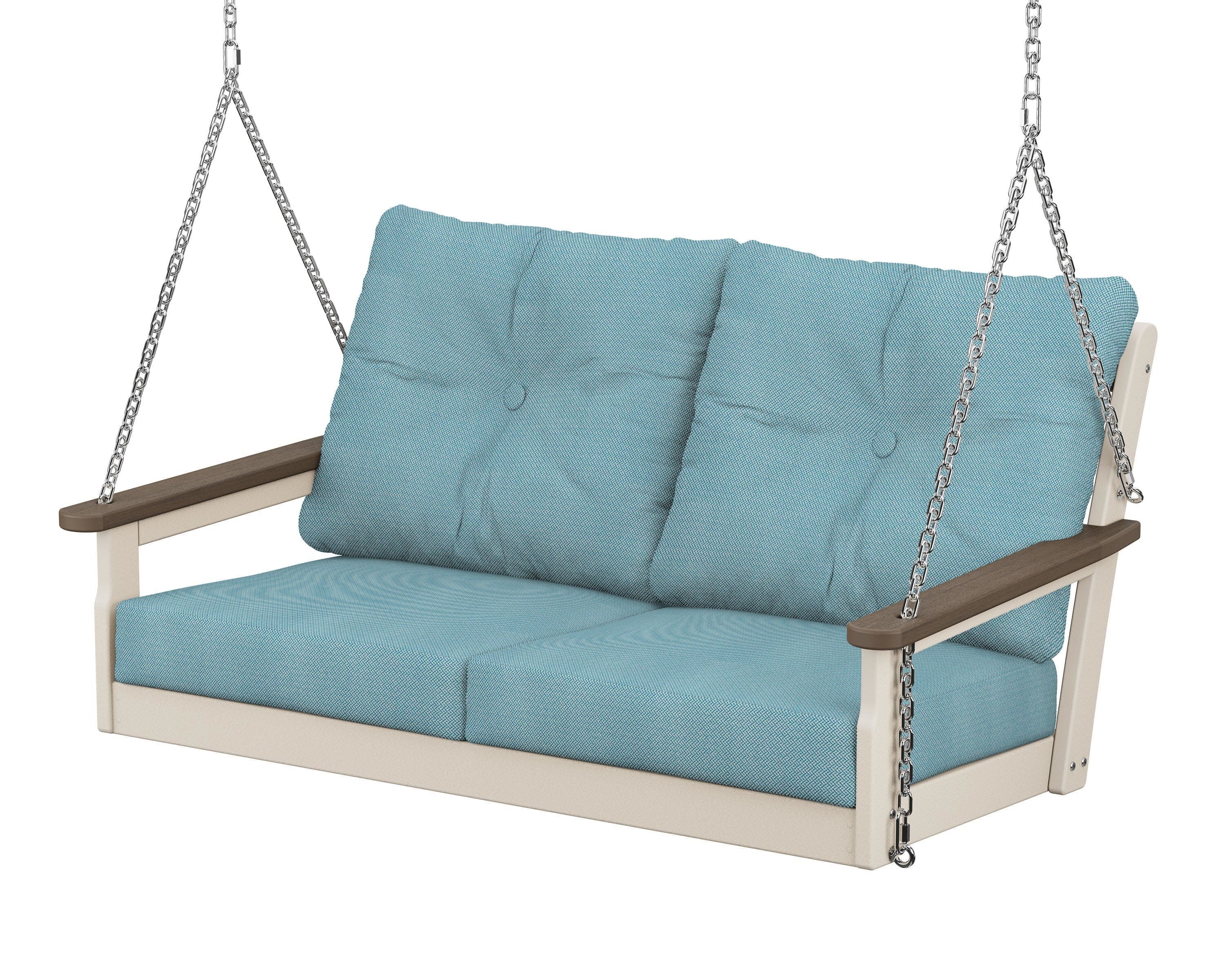 Vineyard Deep Seating Swing in Sand / Kona / Lattice Sky Blue