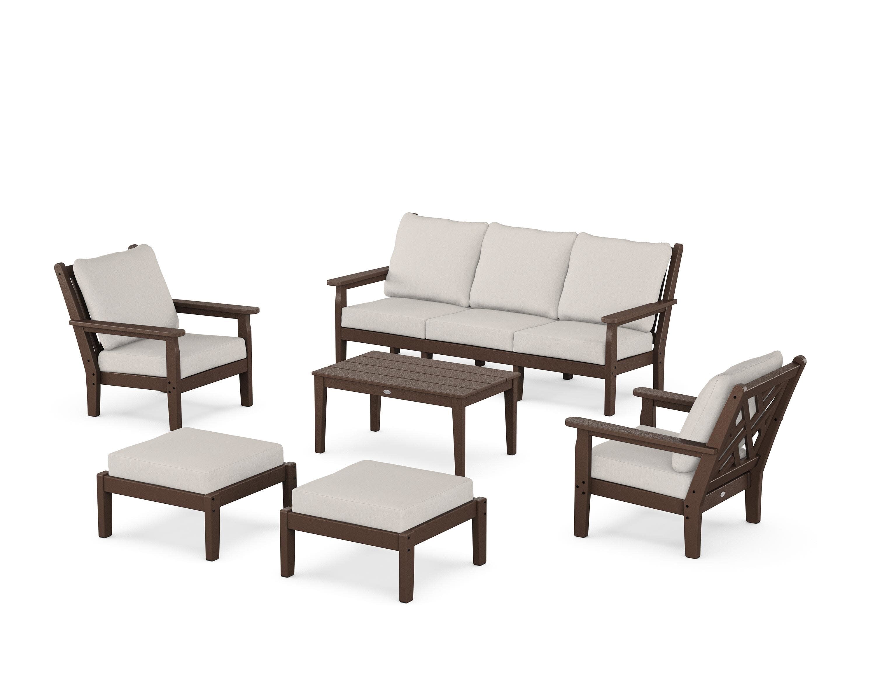 Chippendale 6-Piece Lounge Sofa Set in Mahogany / Cast Ash