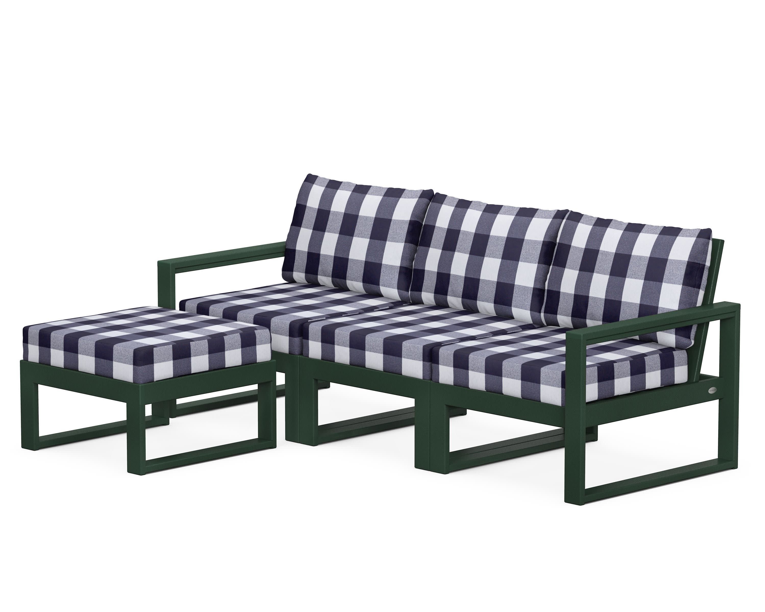EDGE 4-Piece Modular Deep Seating Set with Ottoman in Green / Buffalo Plaid Navy