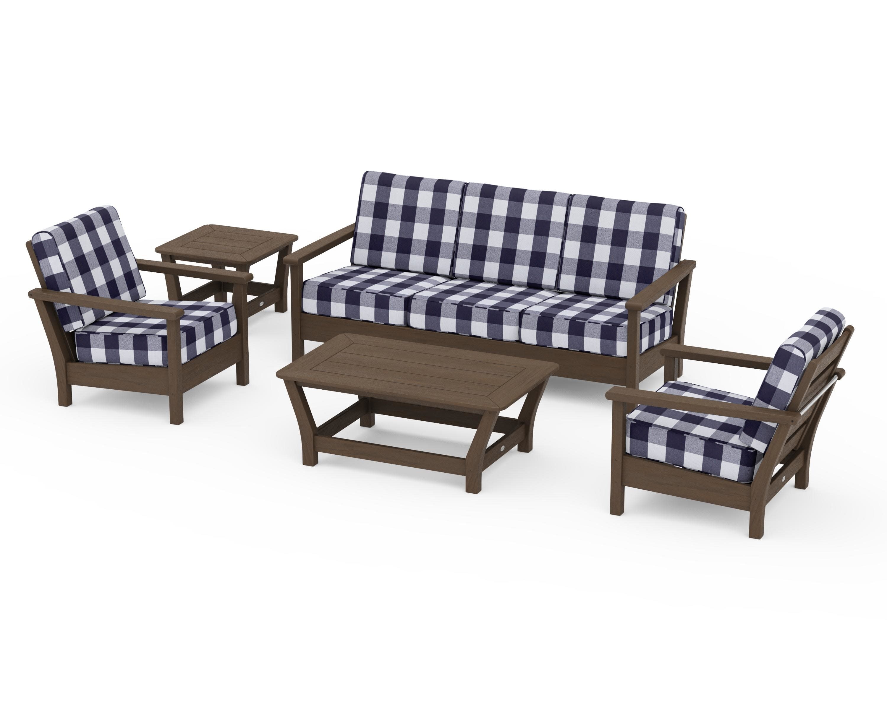Harbour 5-Piece Deep Seating Set in Kona / Buffalo Plaid Navy