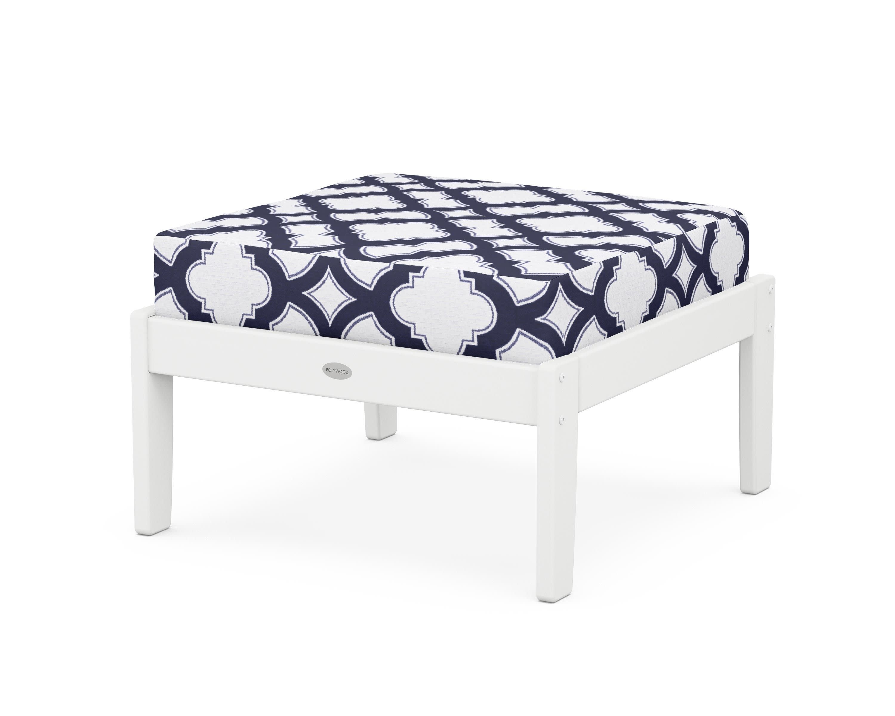Braxton Deep Seating Ottoman in White / Trellis Navy