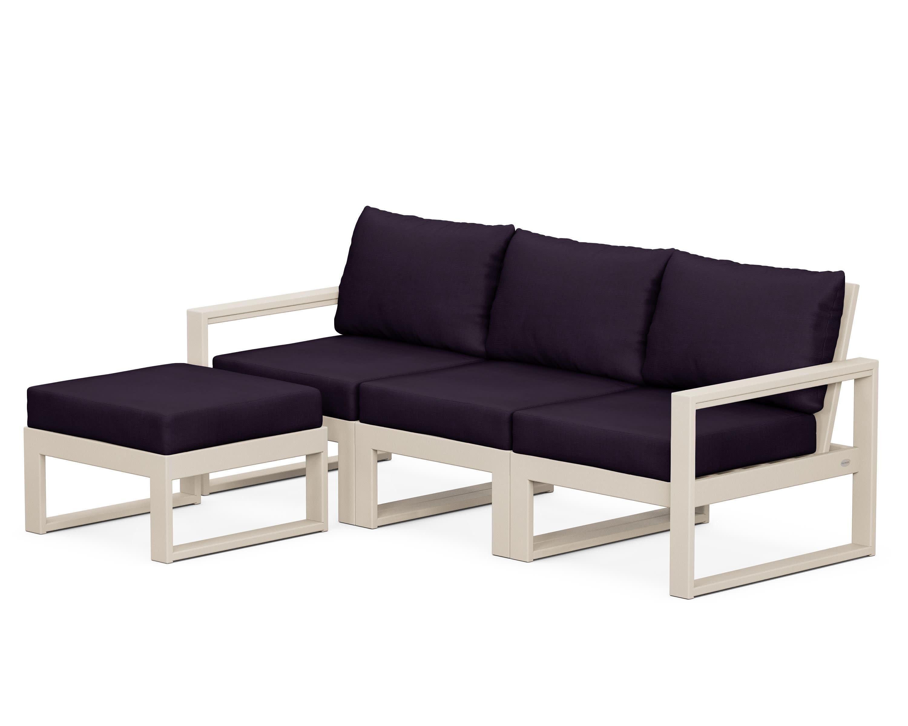 EDGE 4-Piece Modular Deep Seating Set with Ottoman in Sand / Navy Linen
