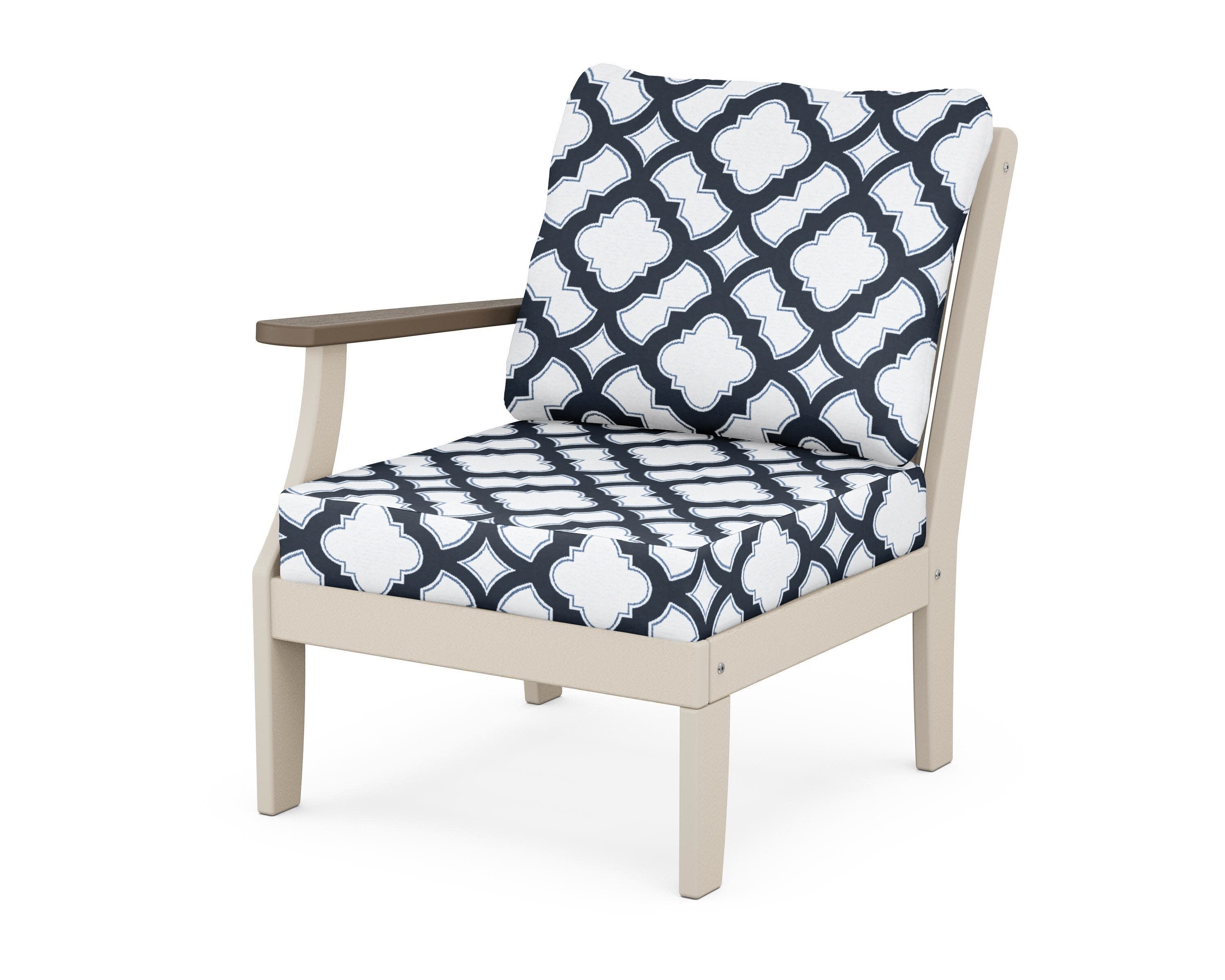 Braxton Modular Left Arm Chair in Sand / Kona / Trellis Marine Indigo
