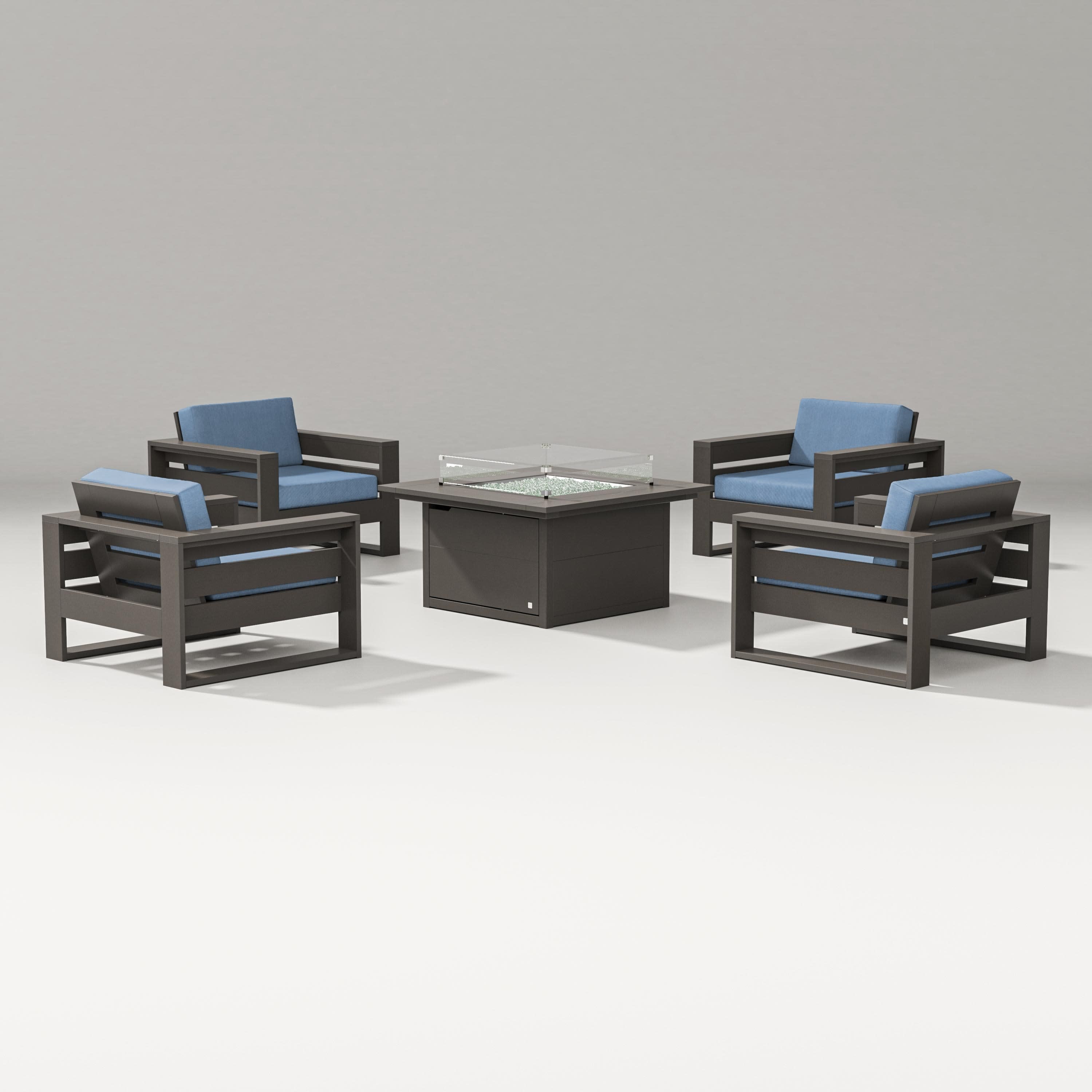 Latitude 5-Piece Lounge Fire Table Set in Vintage Coffee / Sky Blue