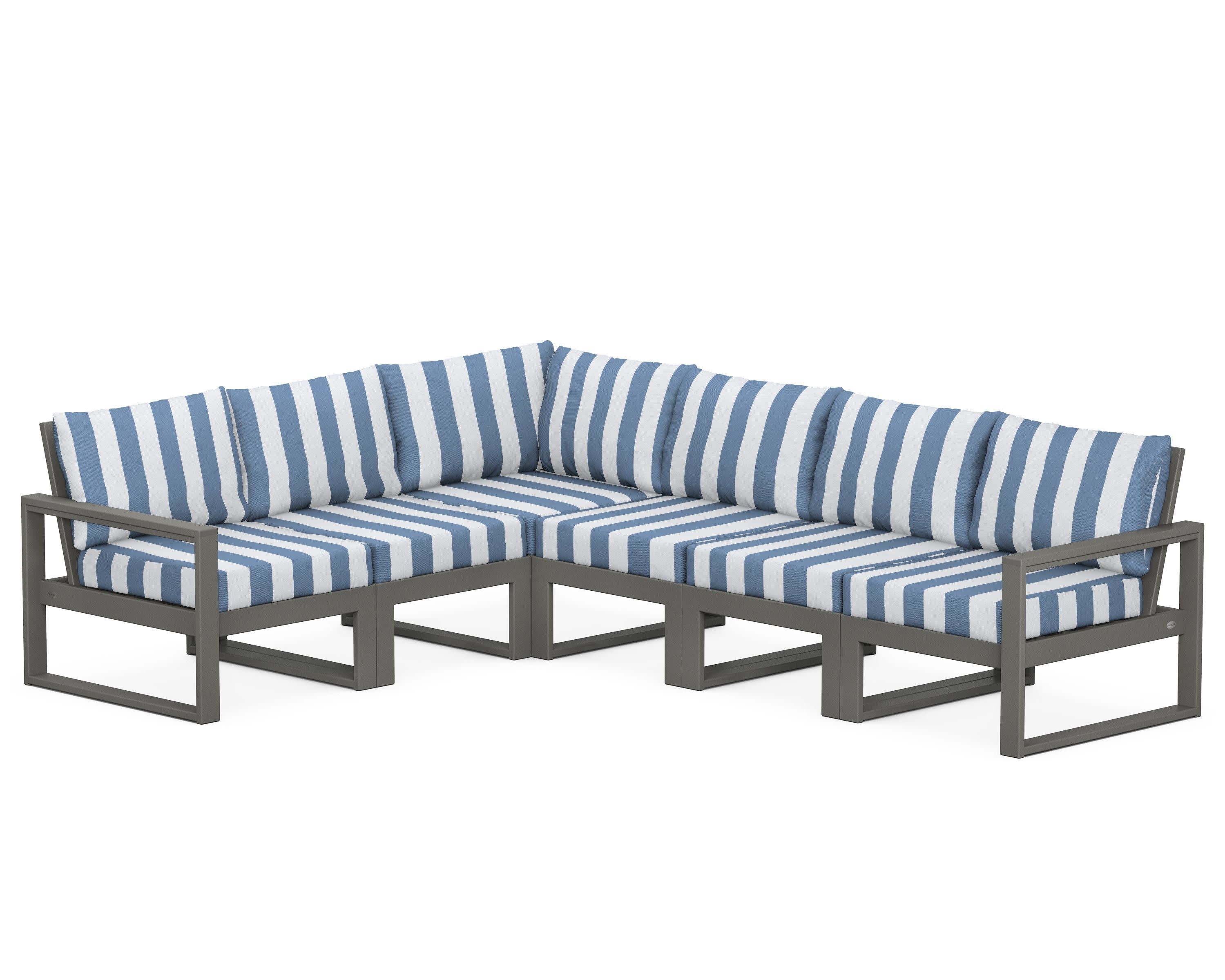 EDGE 6-Piece Modular Deep Seating Set in Slate Grey / Cabana Stripe Sky Blue