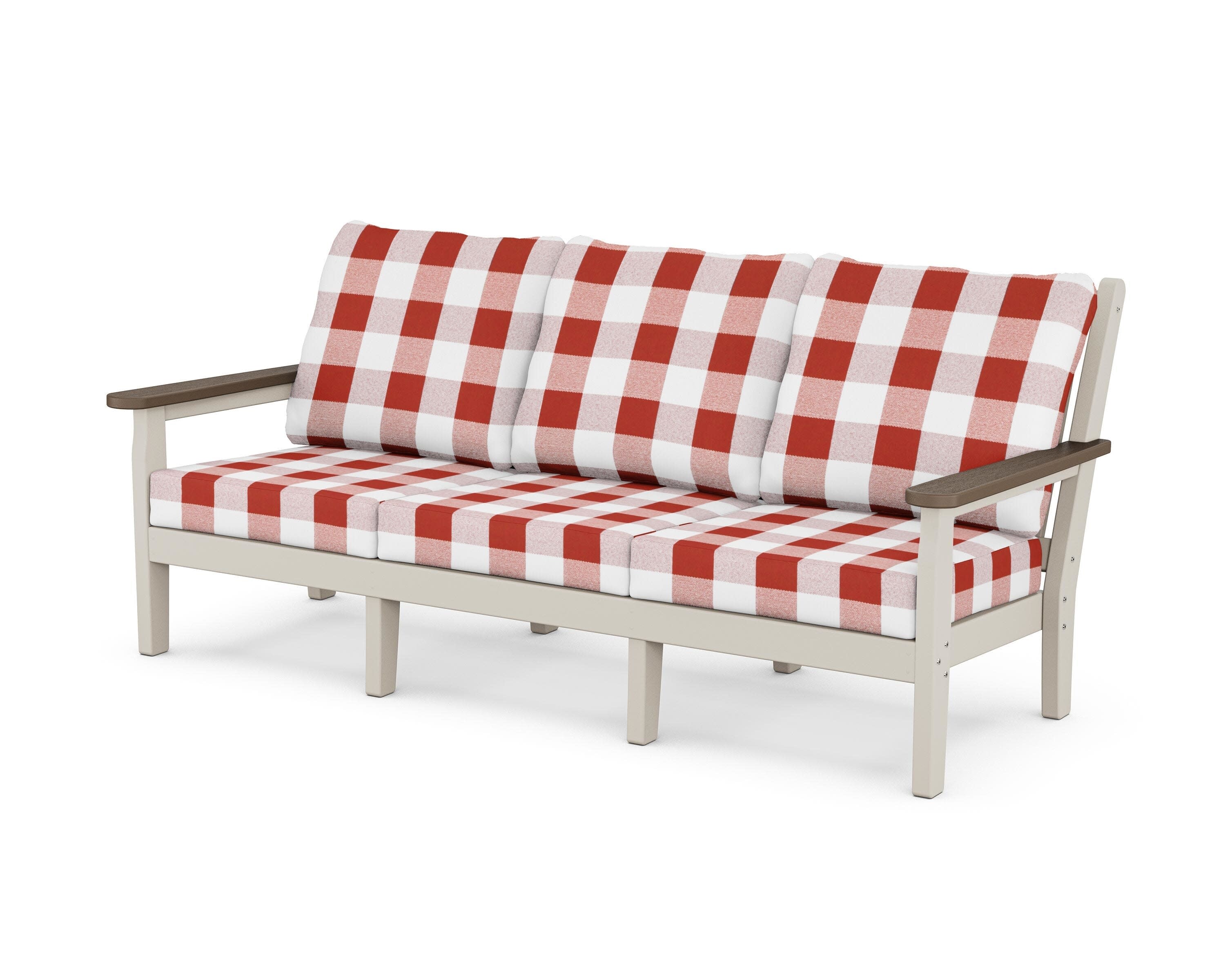 Chippendale Deep Seating Sofa in Sand / Kona / Buffalo Plaid Crimson