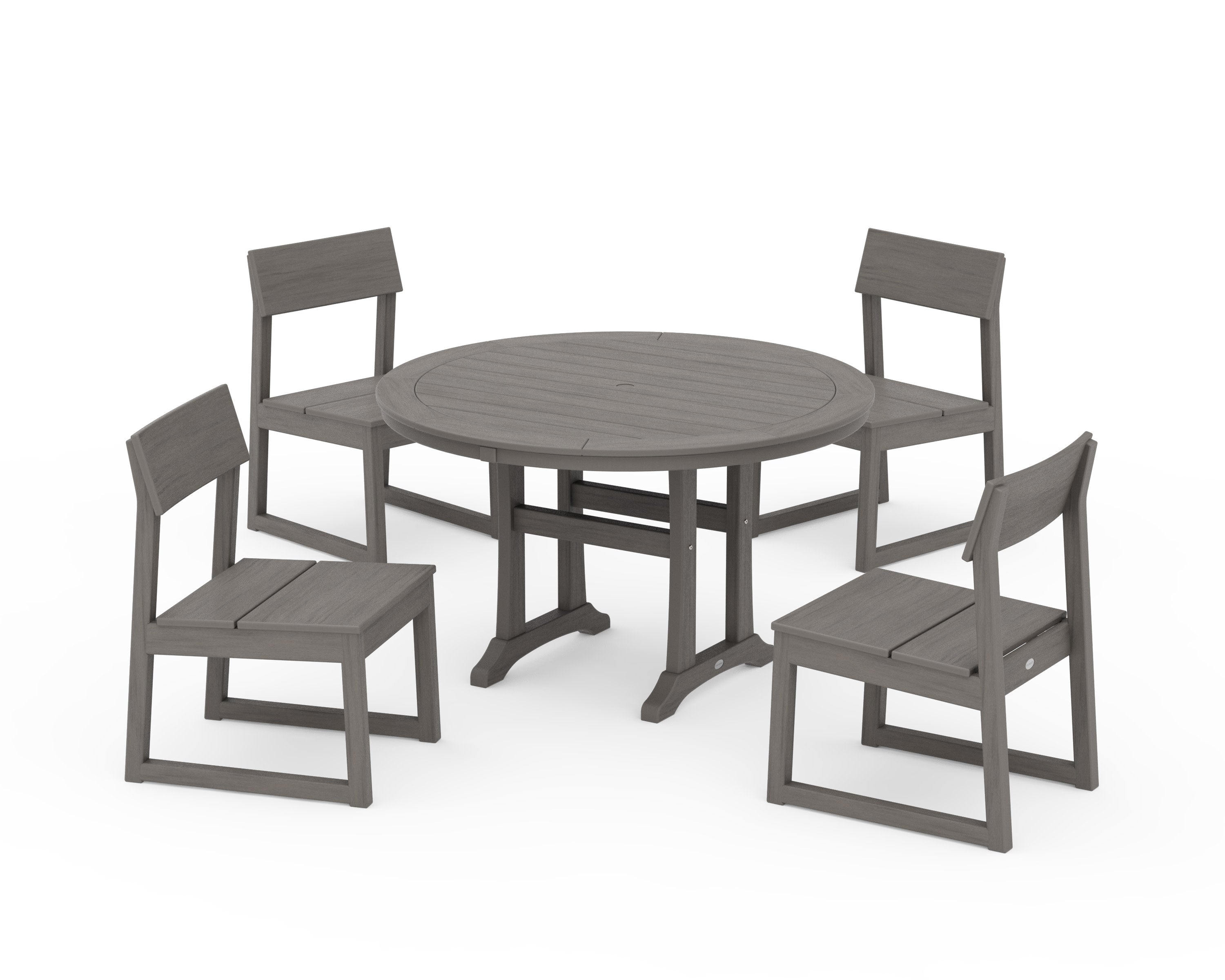 EDGE Side Chair 5-Piece Round Dining Set With Trestle Legs in Driftwood